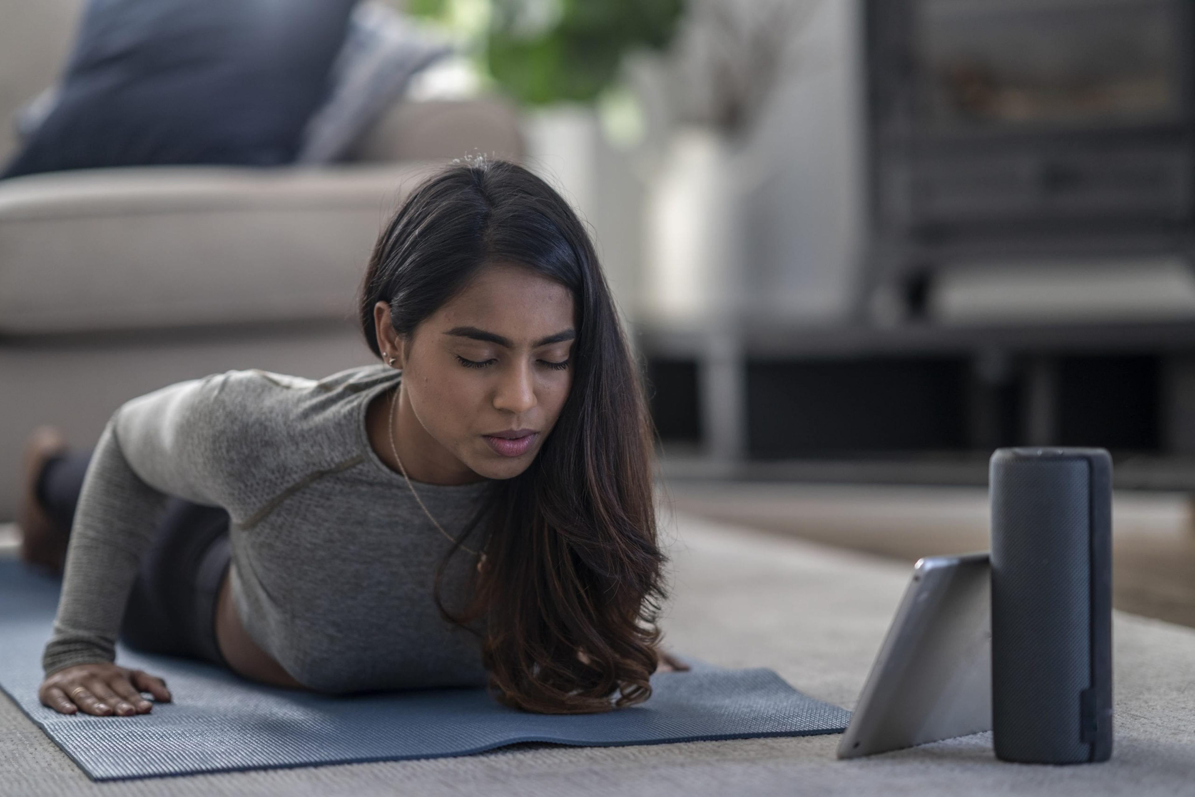 Woman working out at home