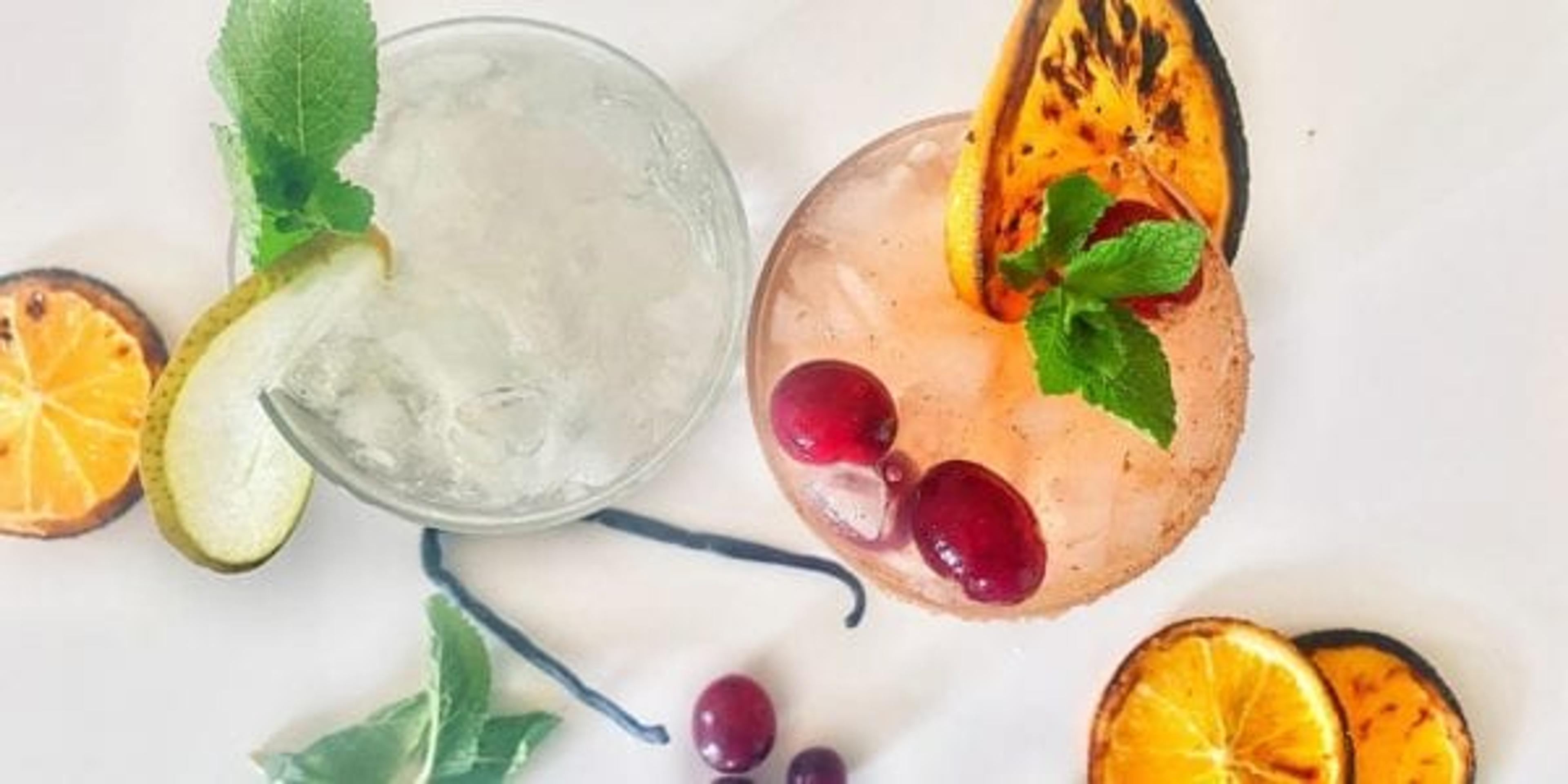 Top view of pear and cranberry drinks