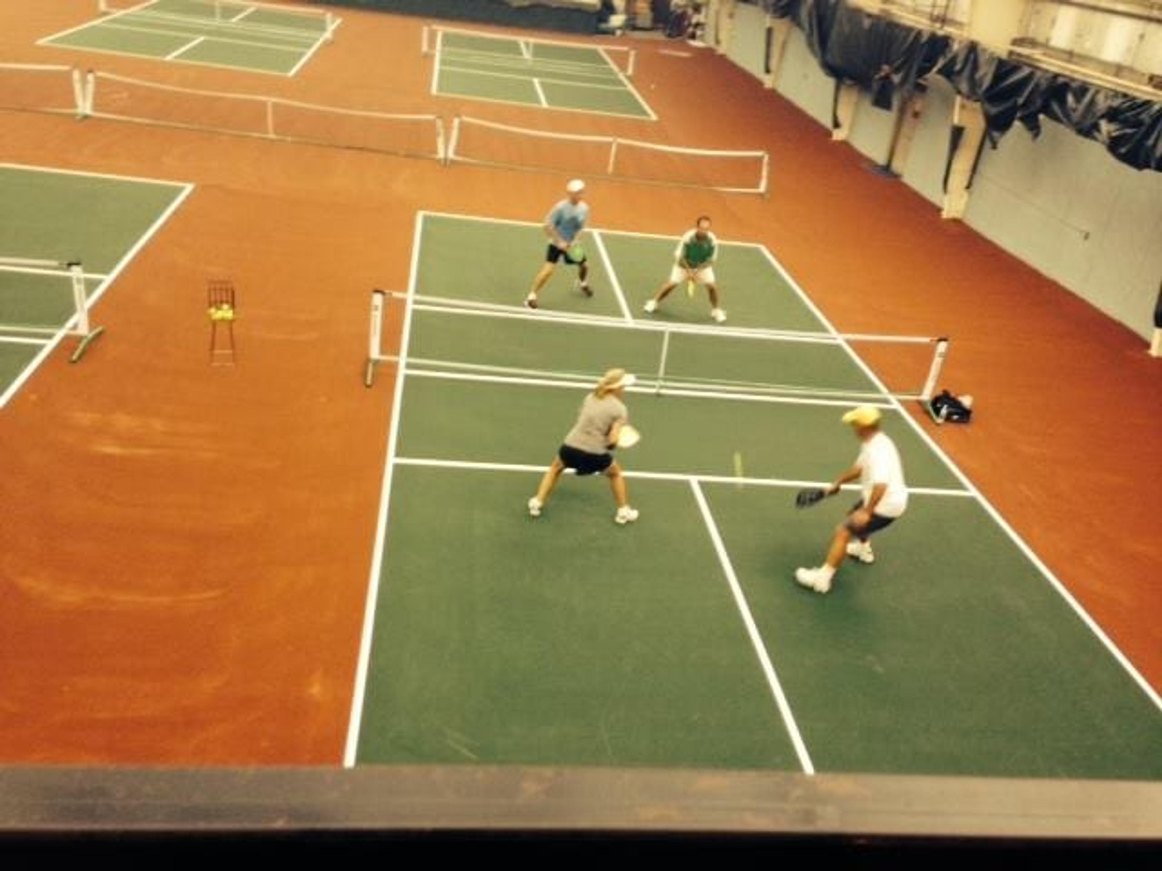 Players check out the new indoor courts at the new Grand Traverse Bay YMCA.