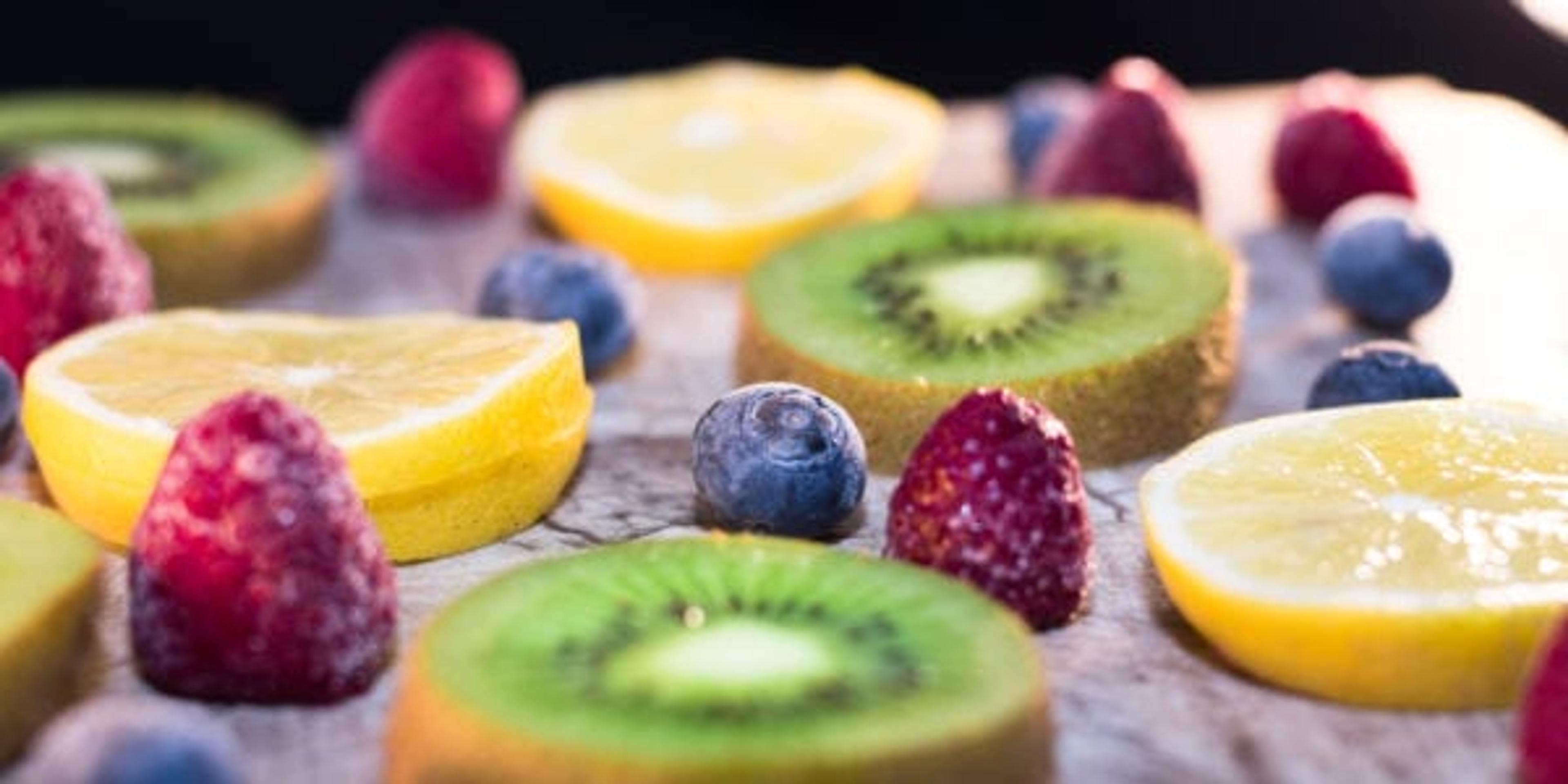 Kiwis, blueberries, raspberries and lemons