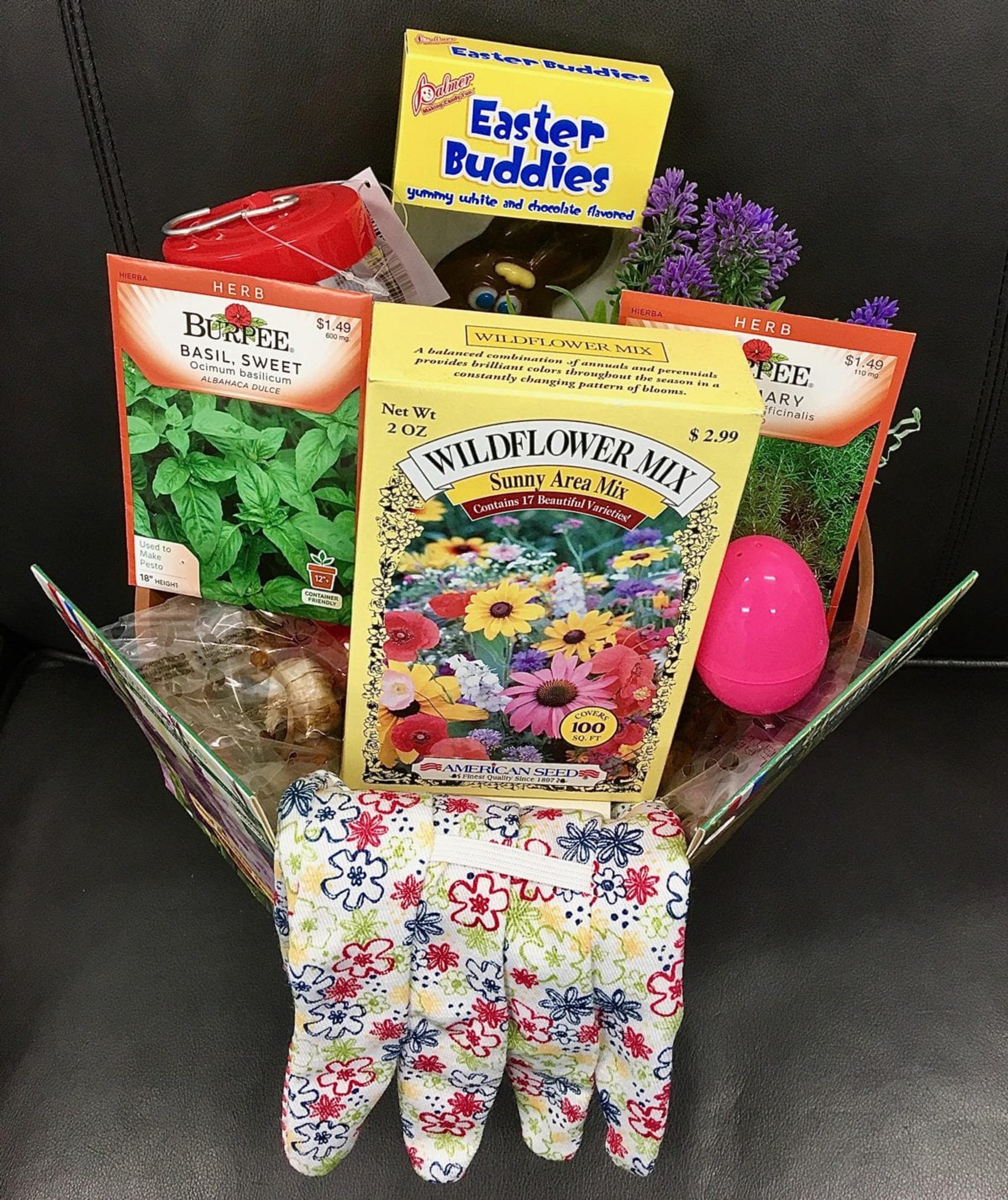Gardening easter basket with seeds for planting
