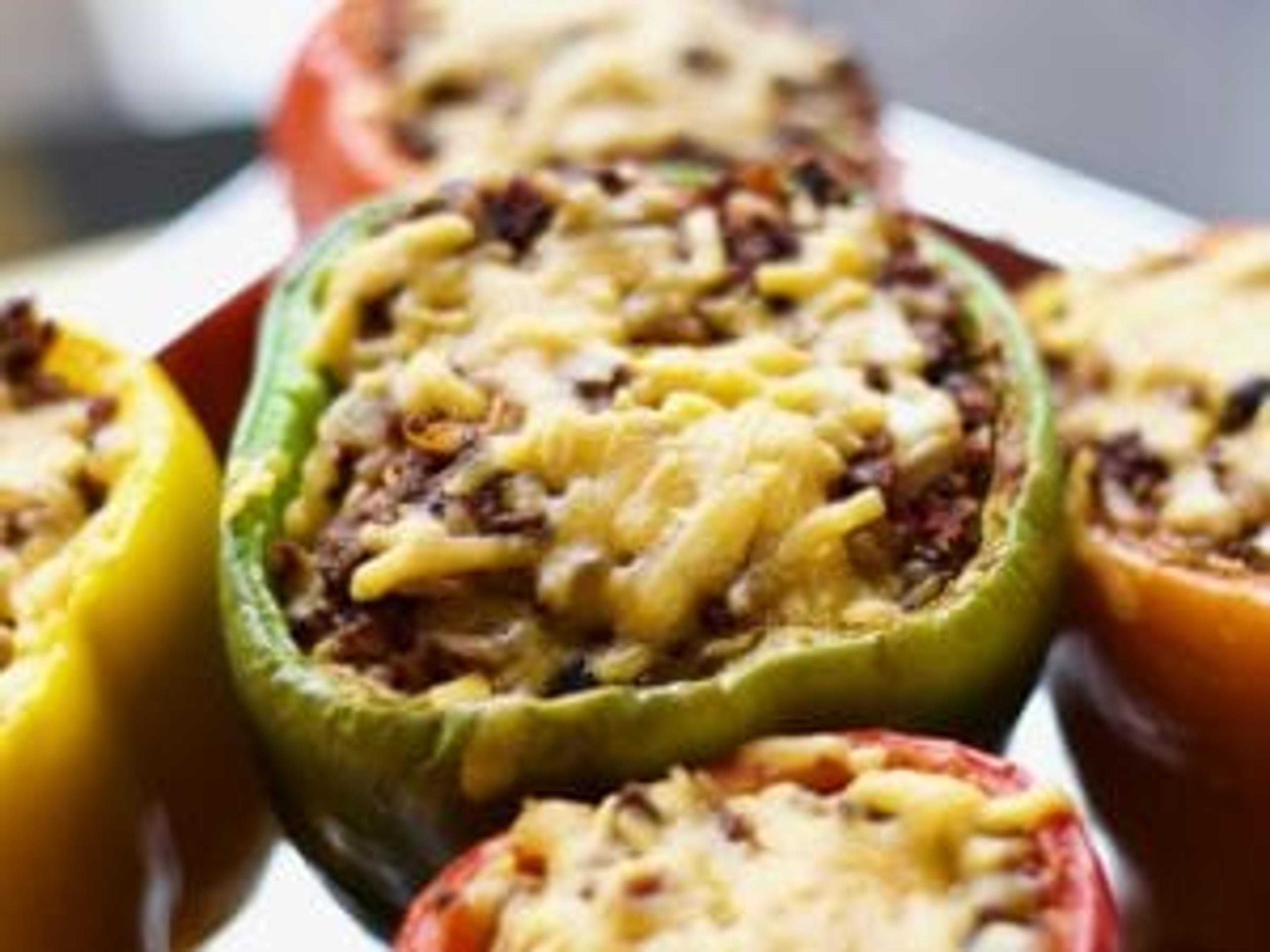 Bell peppers with cheese and stuffing.