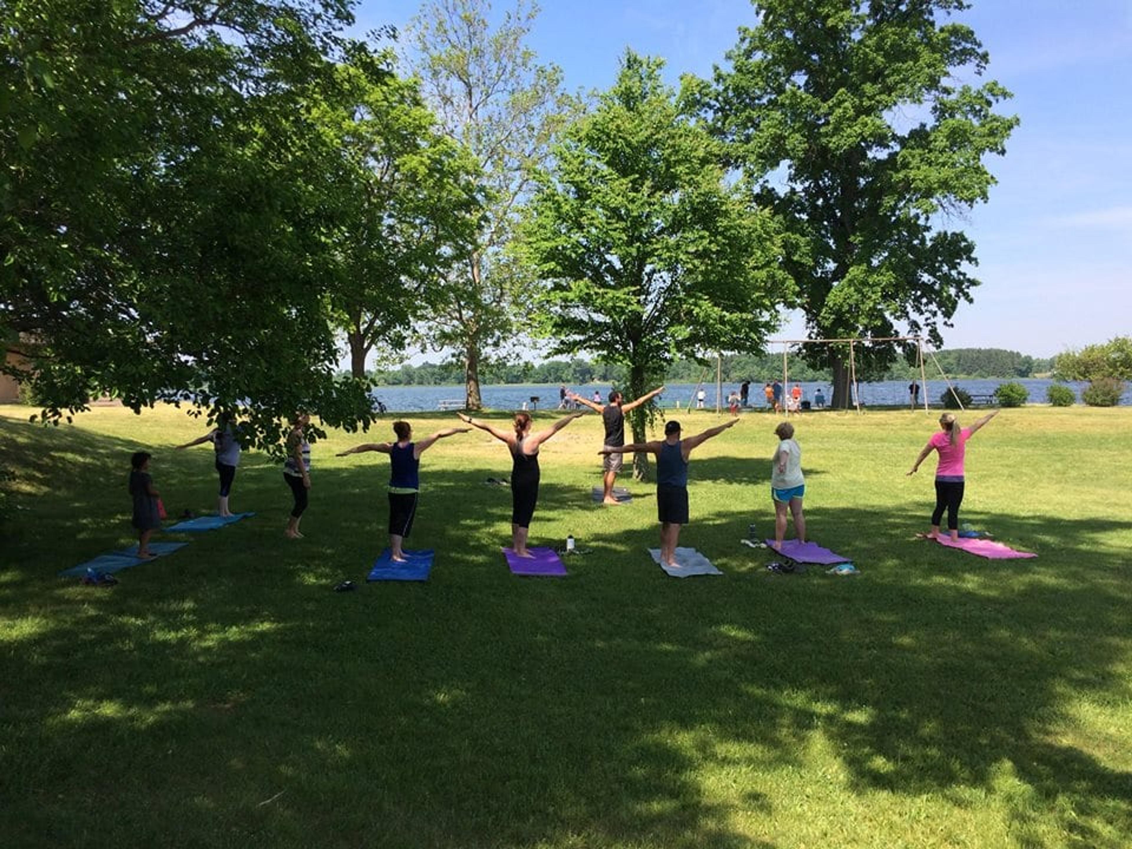 Grass Lake Yoga by the lake weekly class.