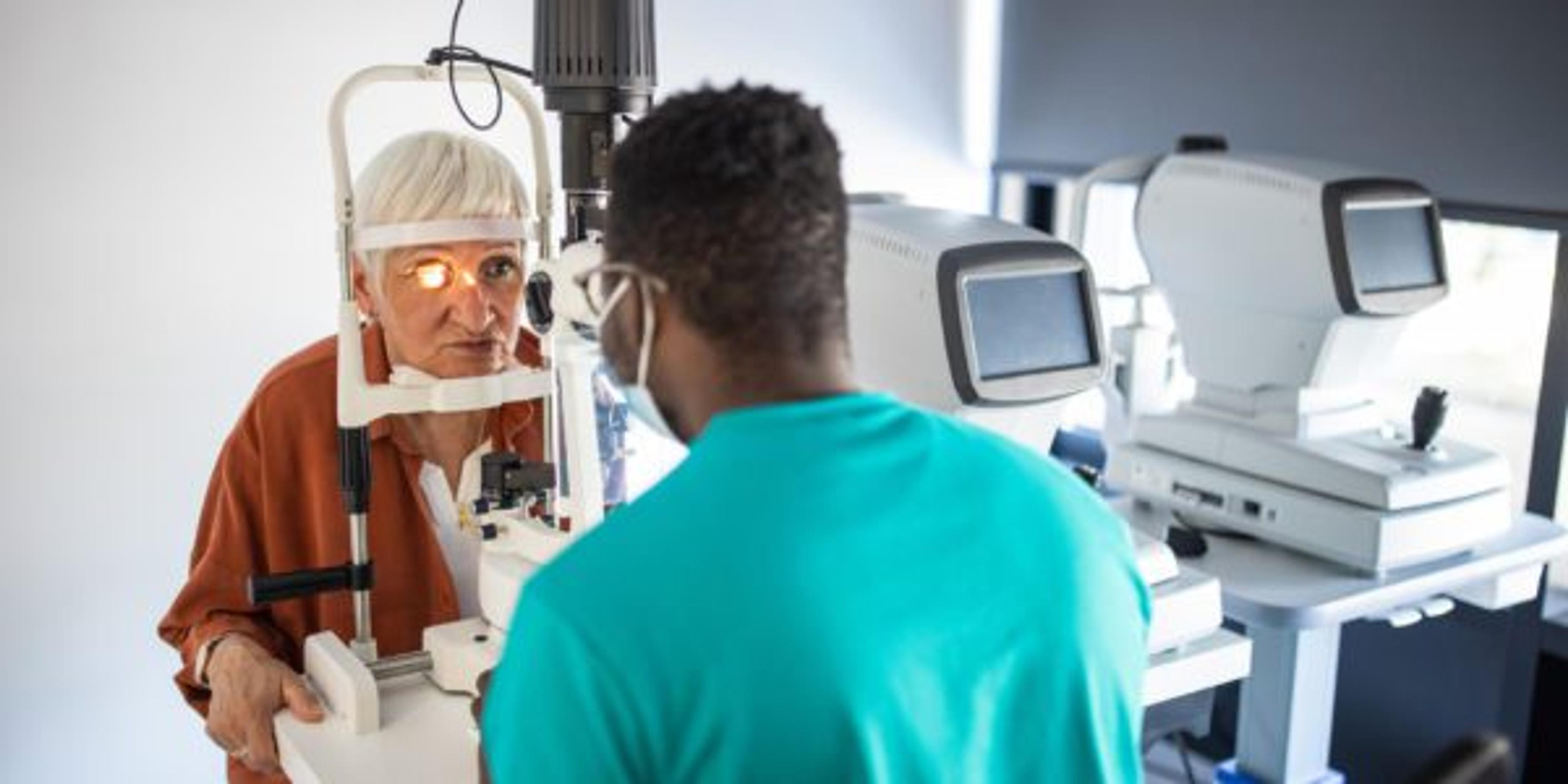 Senior woman has an annual eye exam