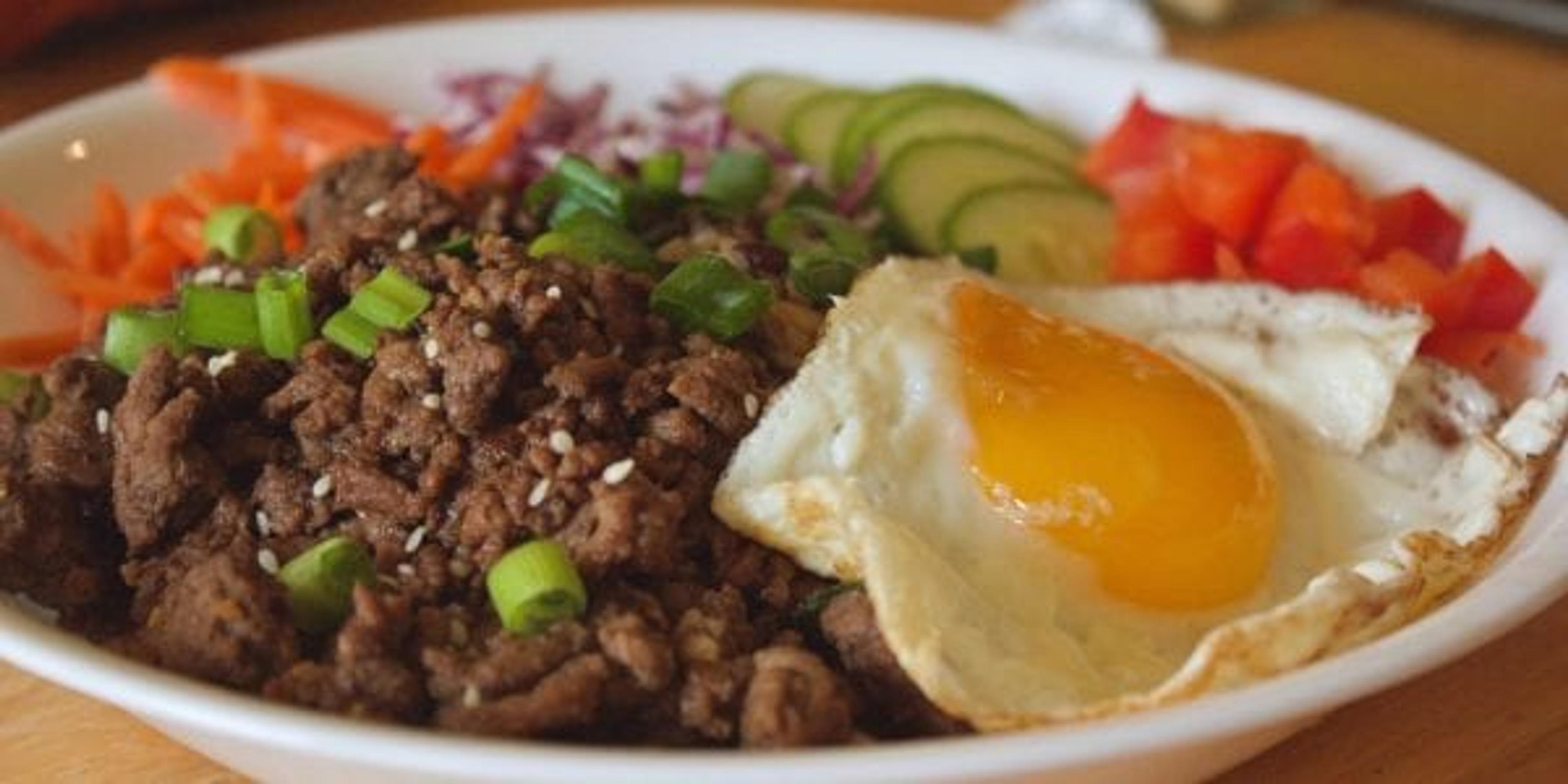 Dish arranged in a white bowl