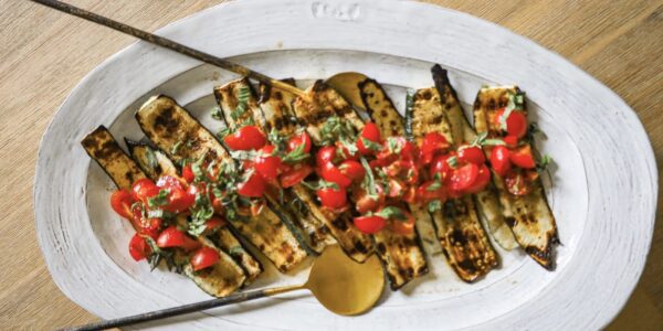 Grilled Zucchini Salad with Bruschetta and Herbs