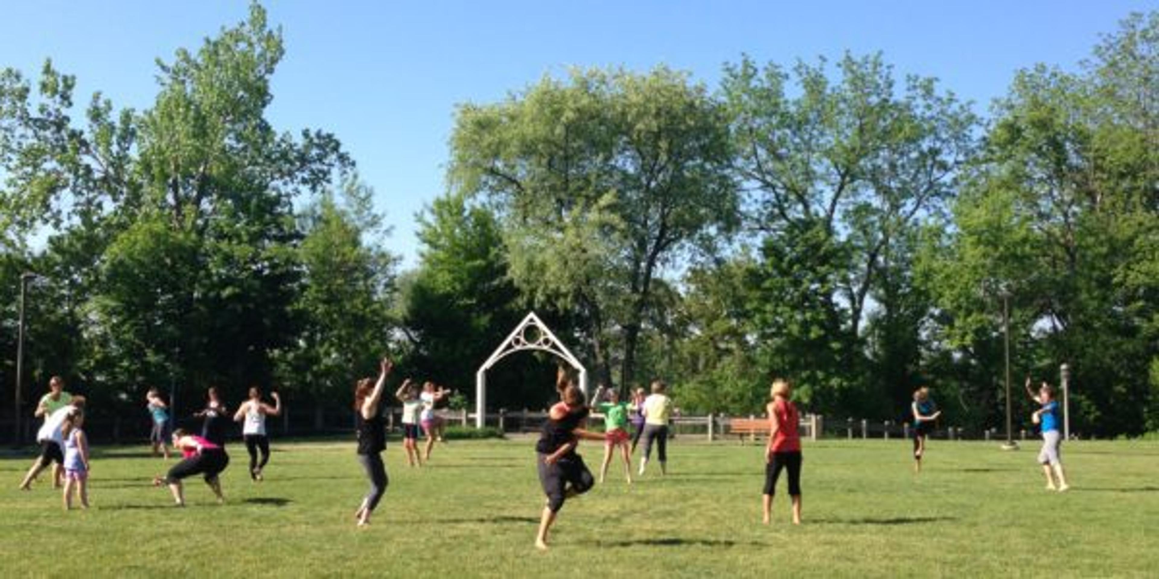 Heather Winia leads a dance session in the park