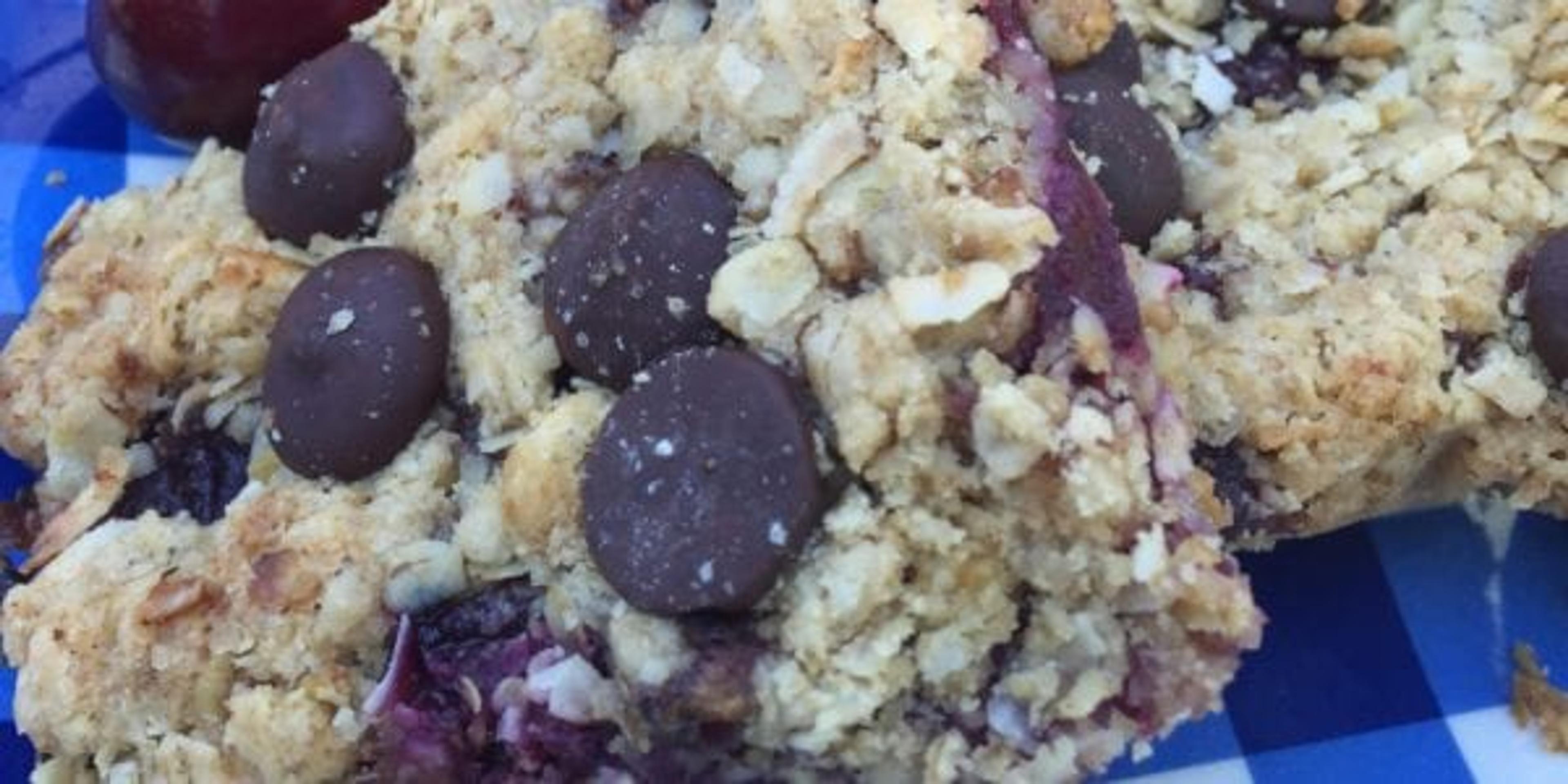 Cherry, Coconut, Carob Chip Crumble Bars