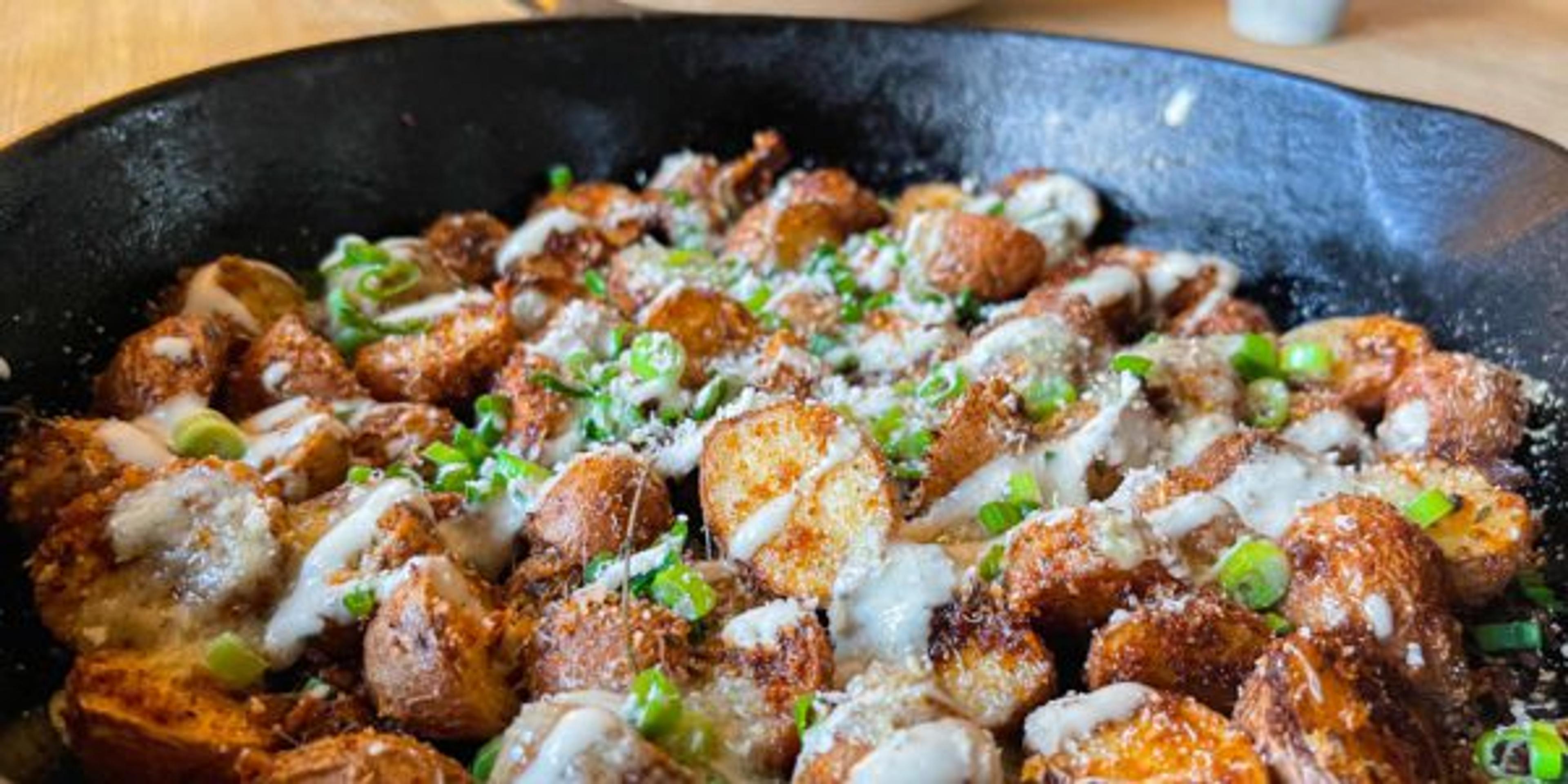 Crispy Cast Iron Potatoes with a Sage-infused Light Aioli