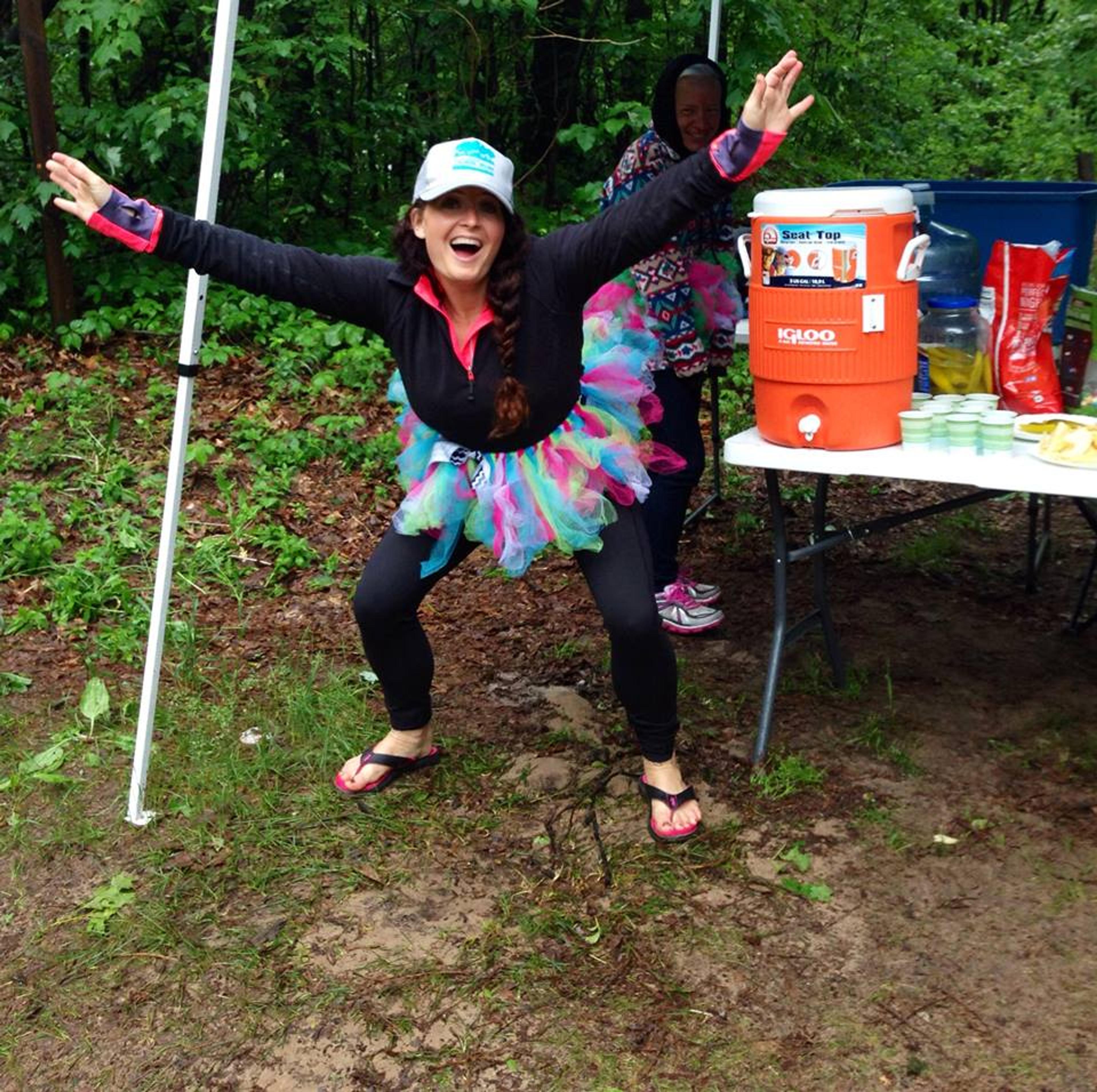 Cheering on friends. Nauta doesn't wear tutus during her 100-mile pursuits, but is known to don them during shorter races or to provide spirit to her fellow runners. "Tutus are good, but chafing is bad," she joked.