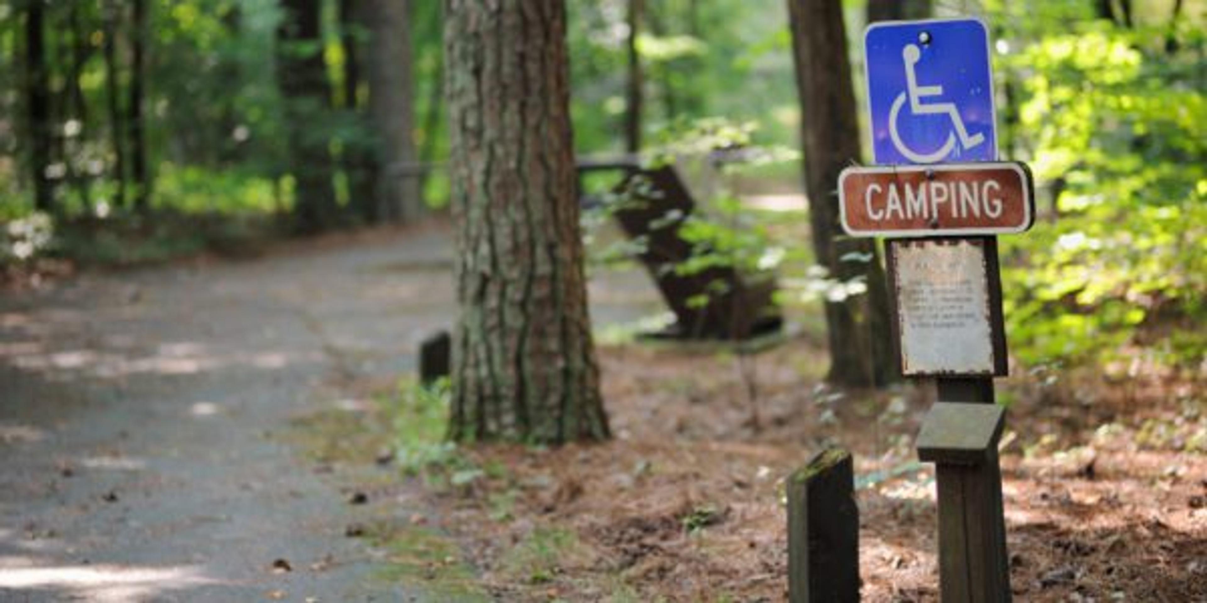 Handicapped camping sign in campground