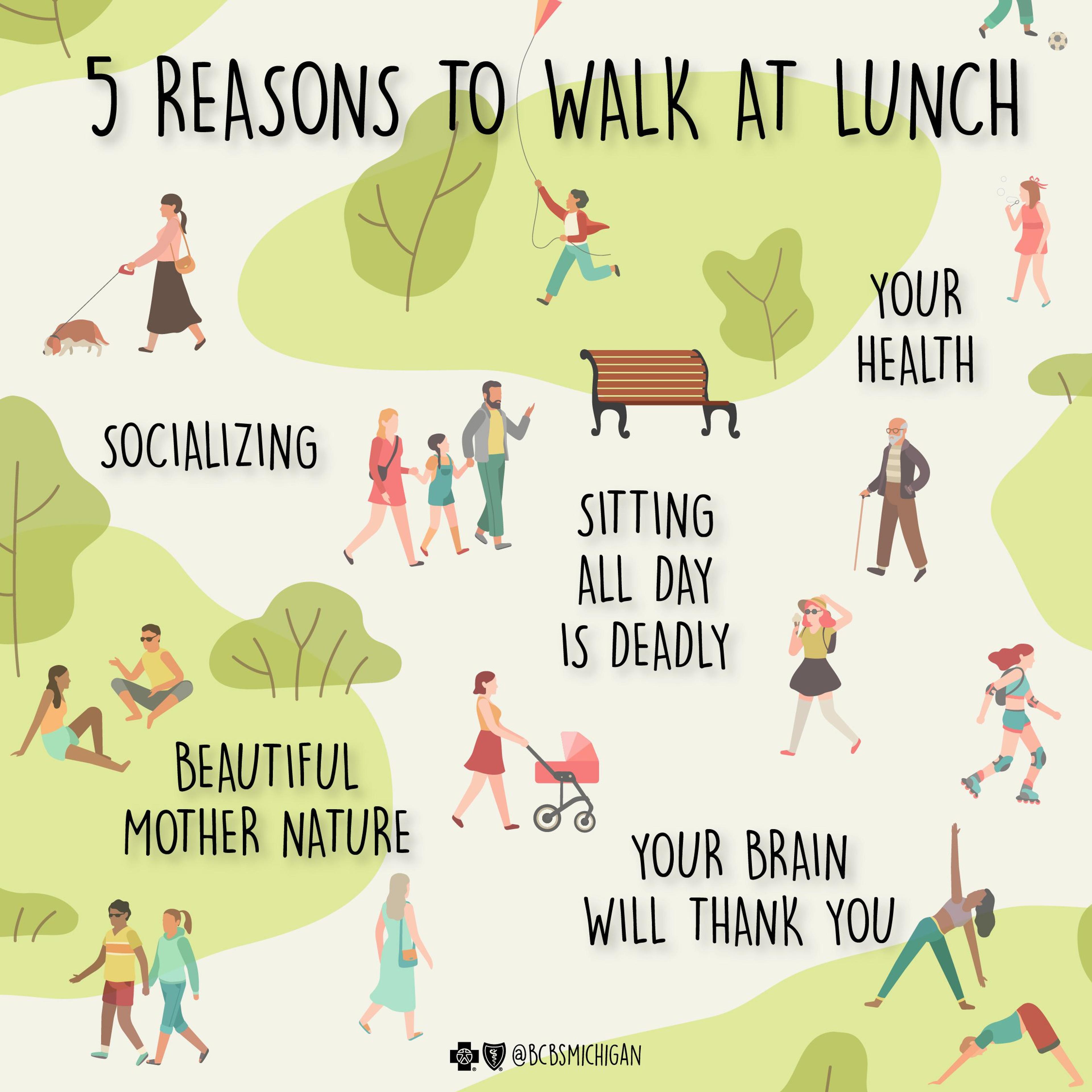 Handrawn illustration of walking at lunch