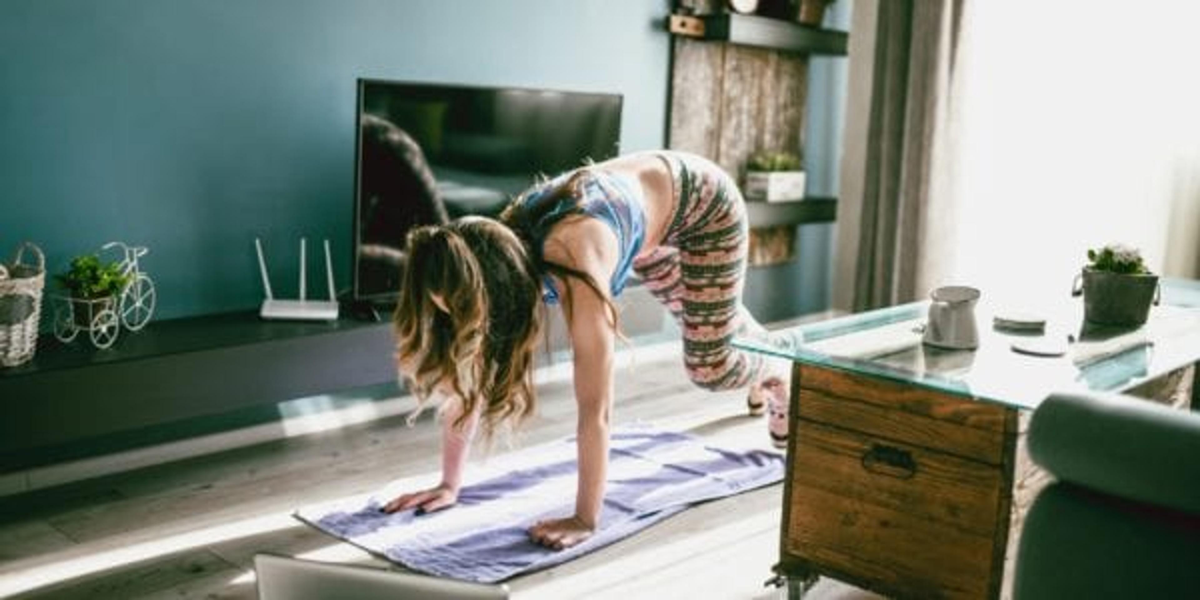 Woman working out at home