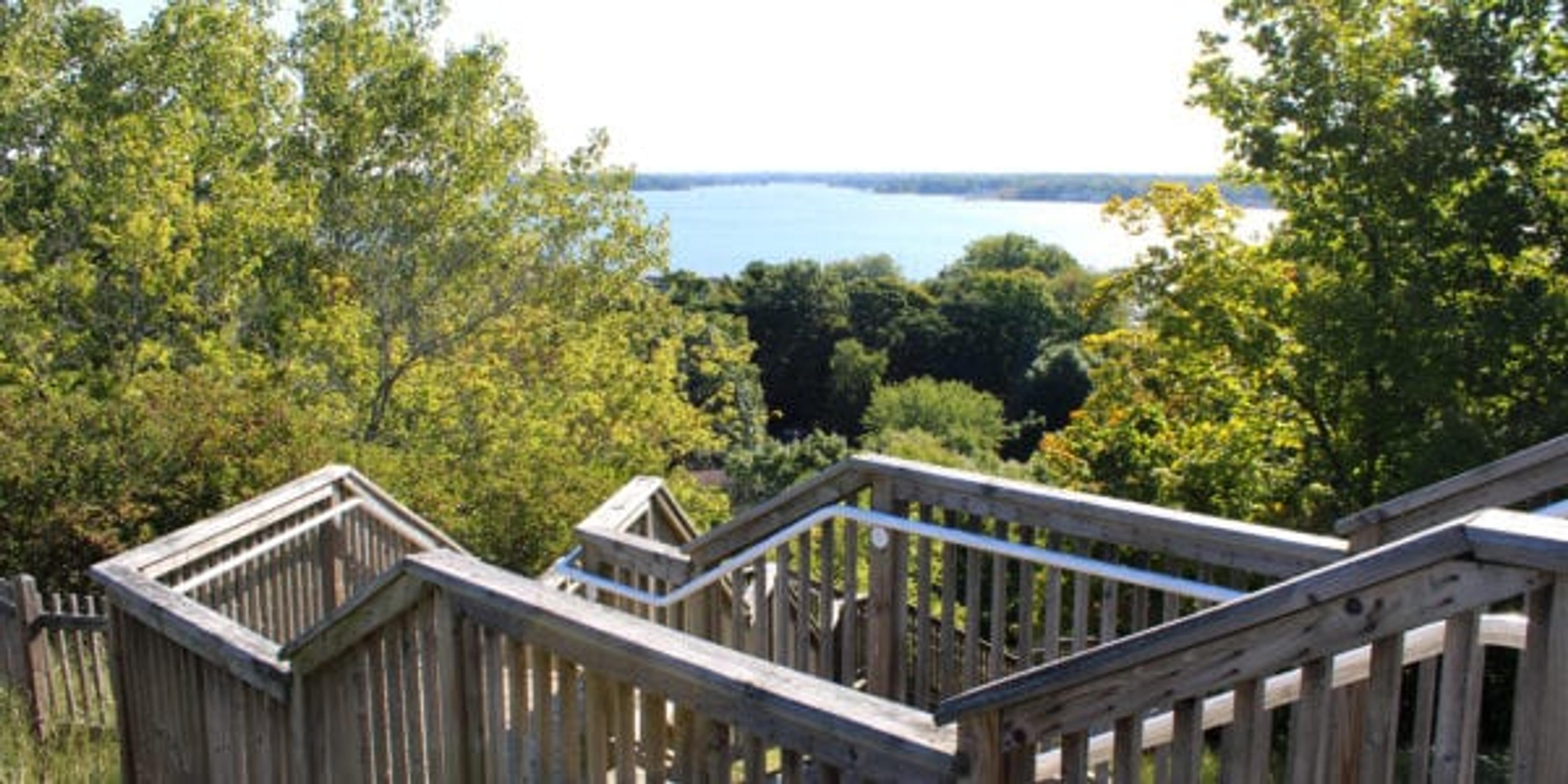 The view from the top of Mt. Pisgah (a large dune) at Ottawa Beach in Holland, Michigan on Lake Michigan