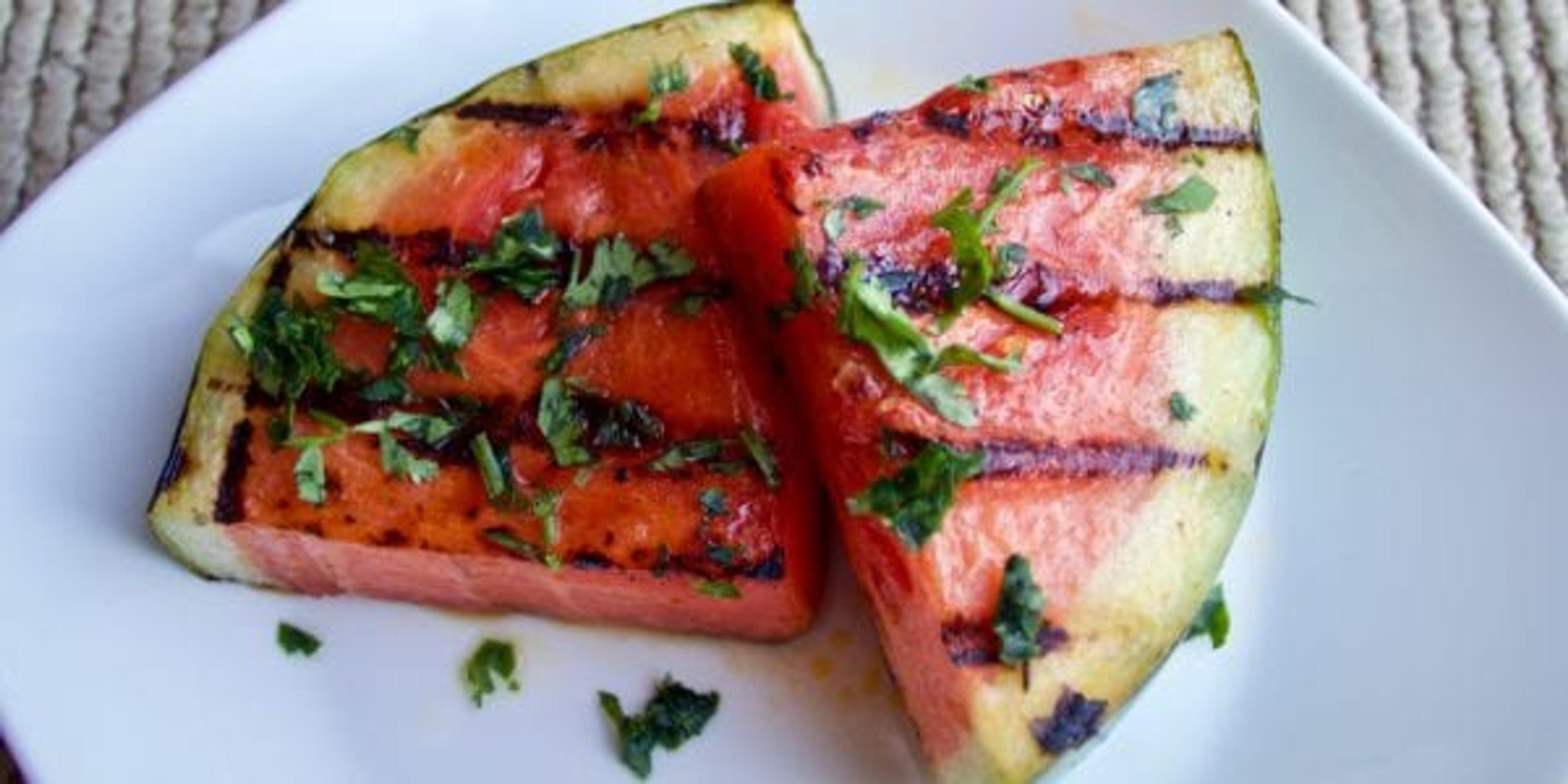 Grilled watermelon on a plate