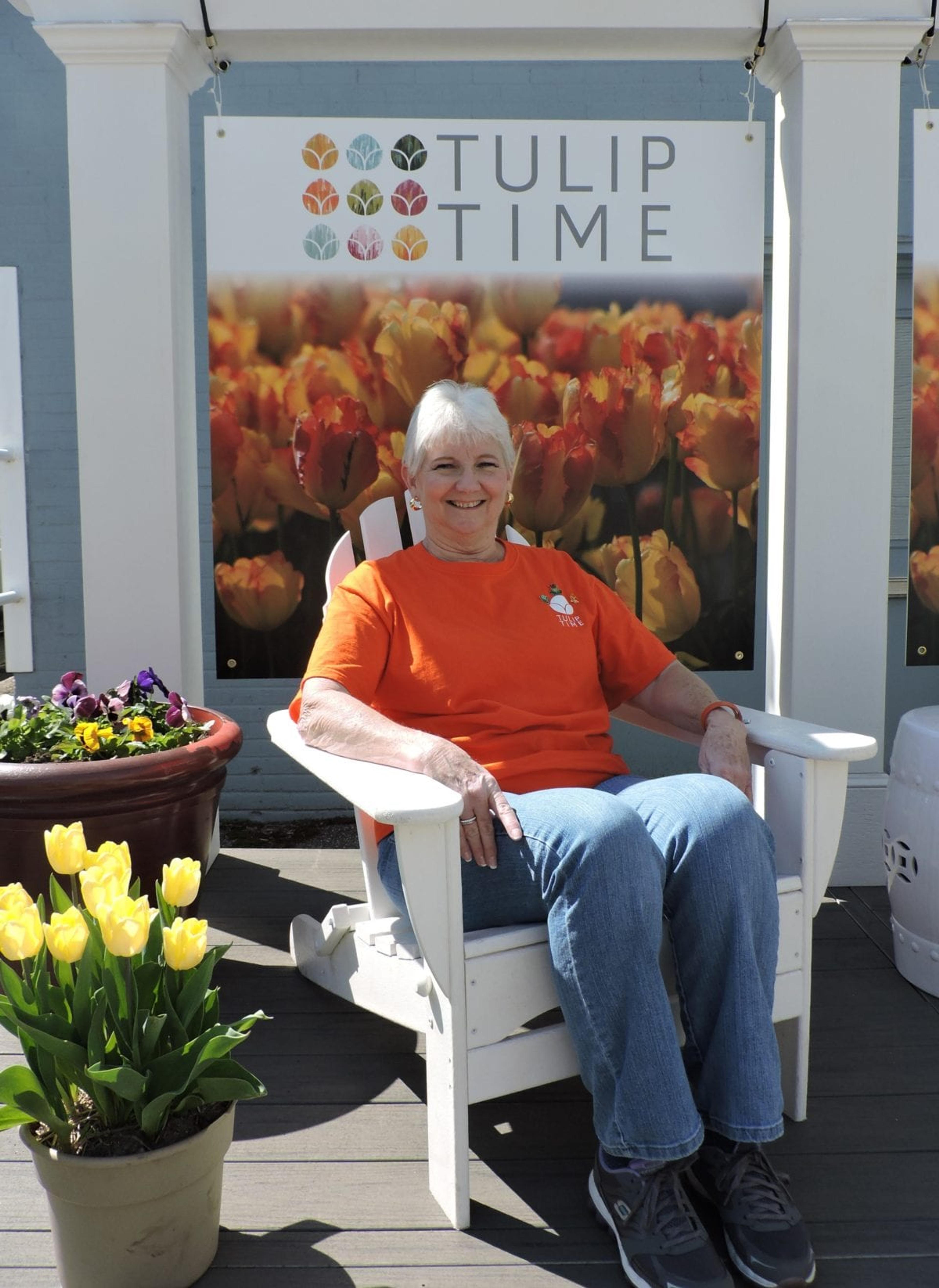 Bonnie Fraam at Tulip Time headquarters. Photo credit: Julie Bitely