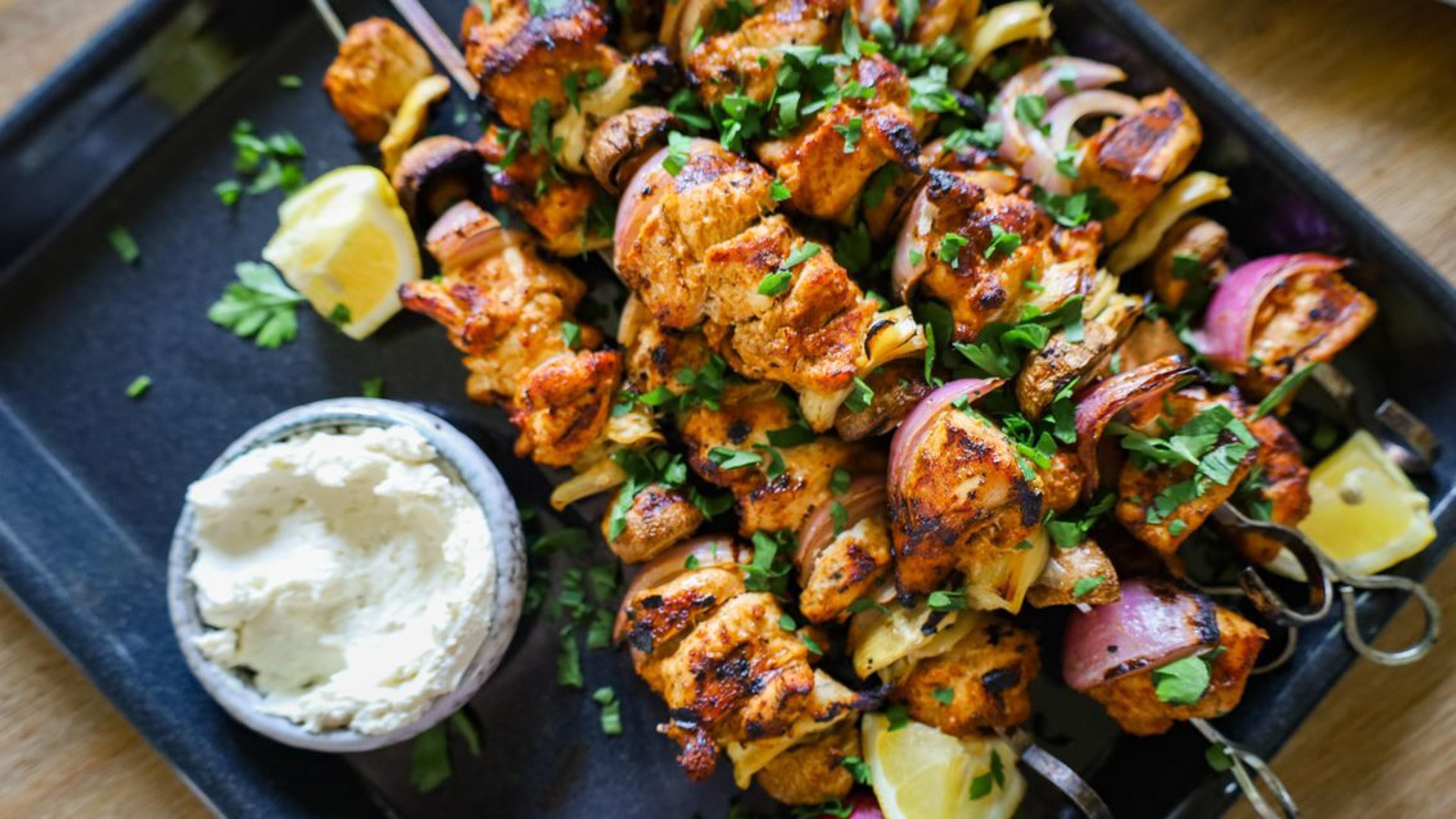 Shawarma-inspired Veggie Loaded Chicken Skewers