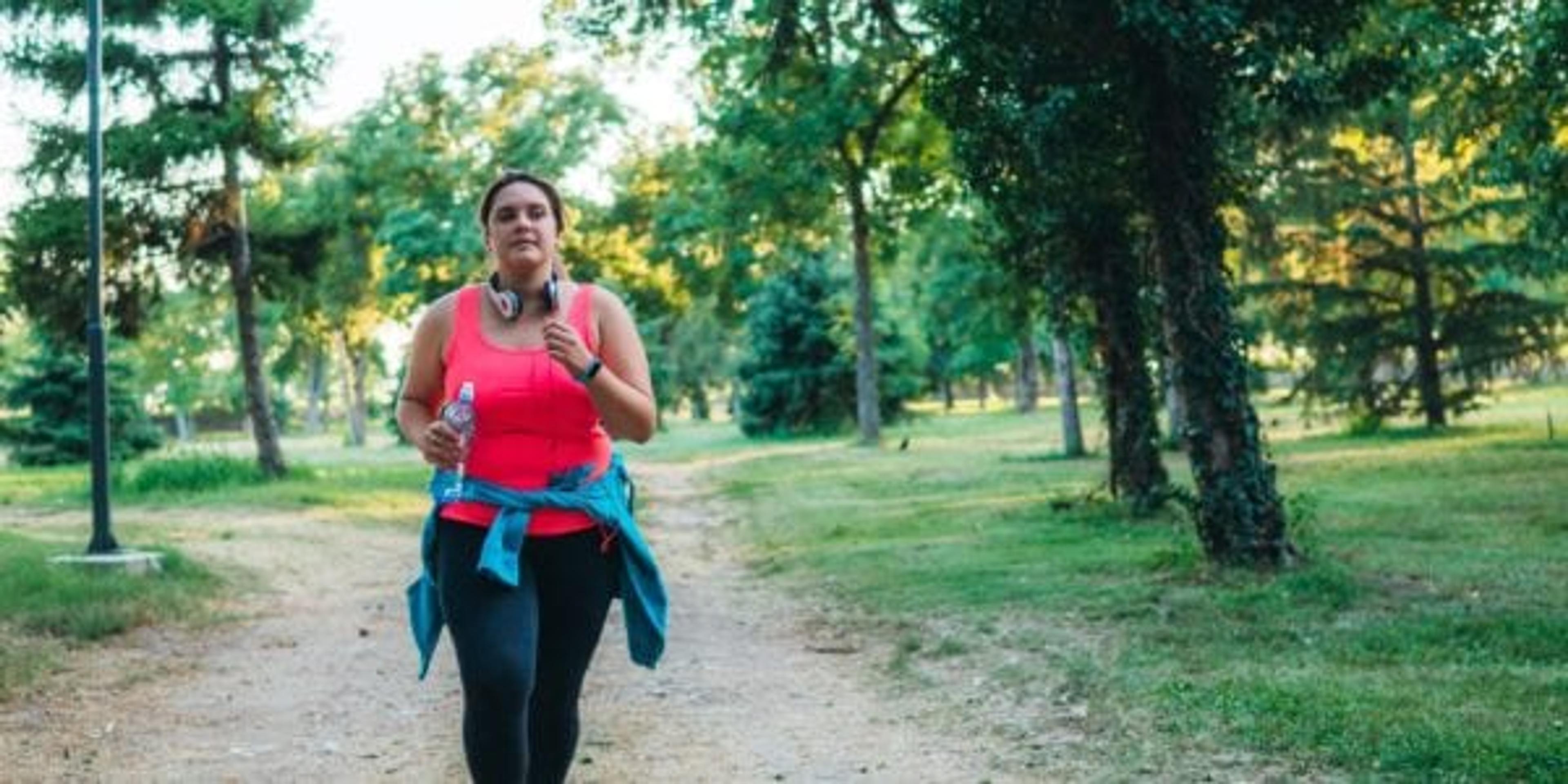 Woman running on her own.