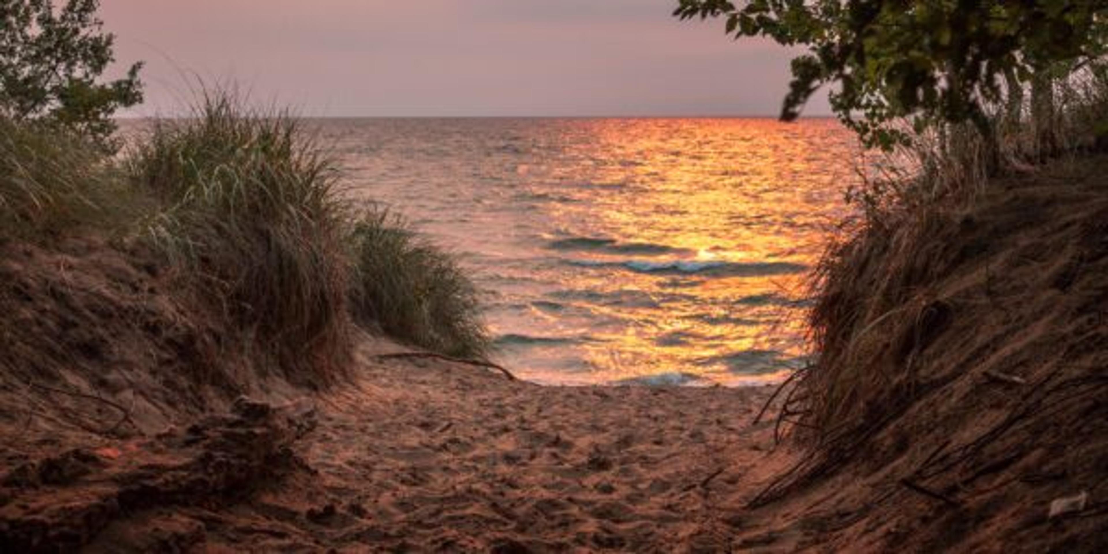 Sunset on Lake Michigan shot from the dunes of Saugatuck Michigan