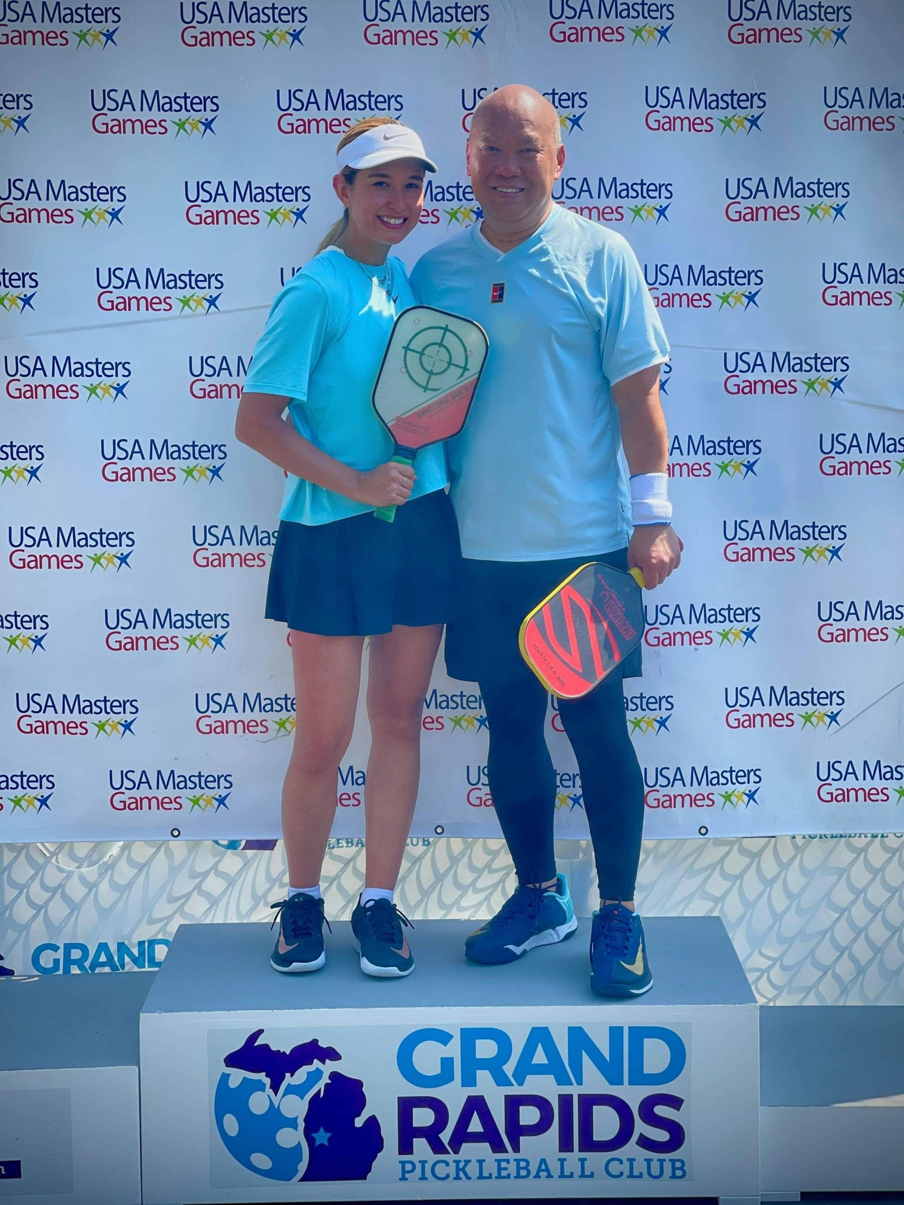 George Aquino with Stephanie Oki Chun, his mixed double pickleball partner.