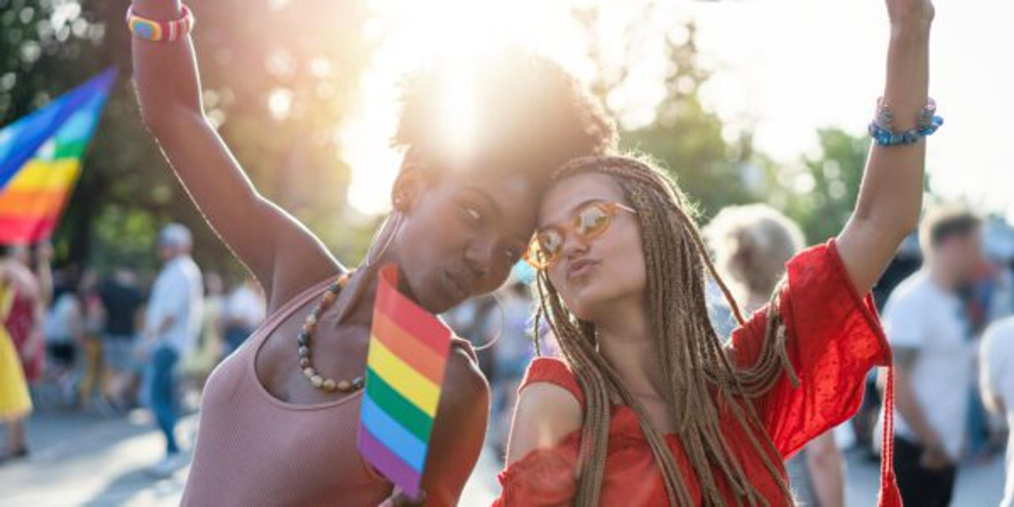 Girlfriends meeting at the LGBTQI pride