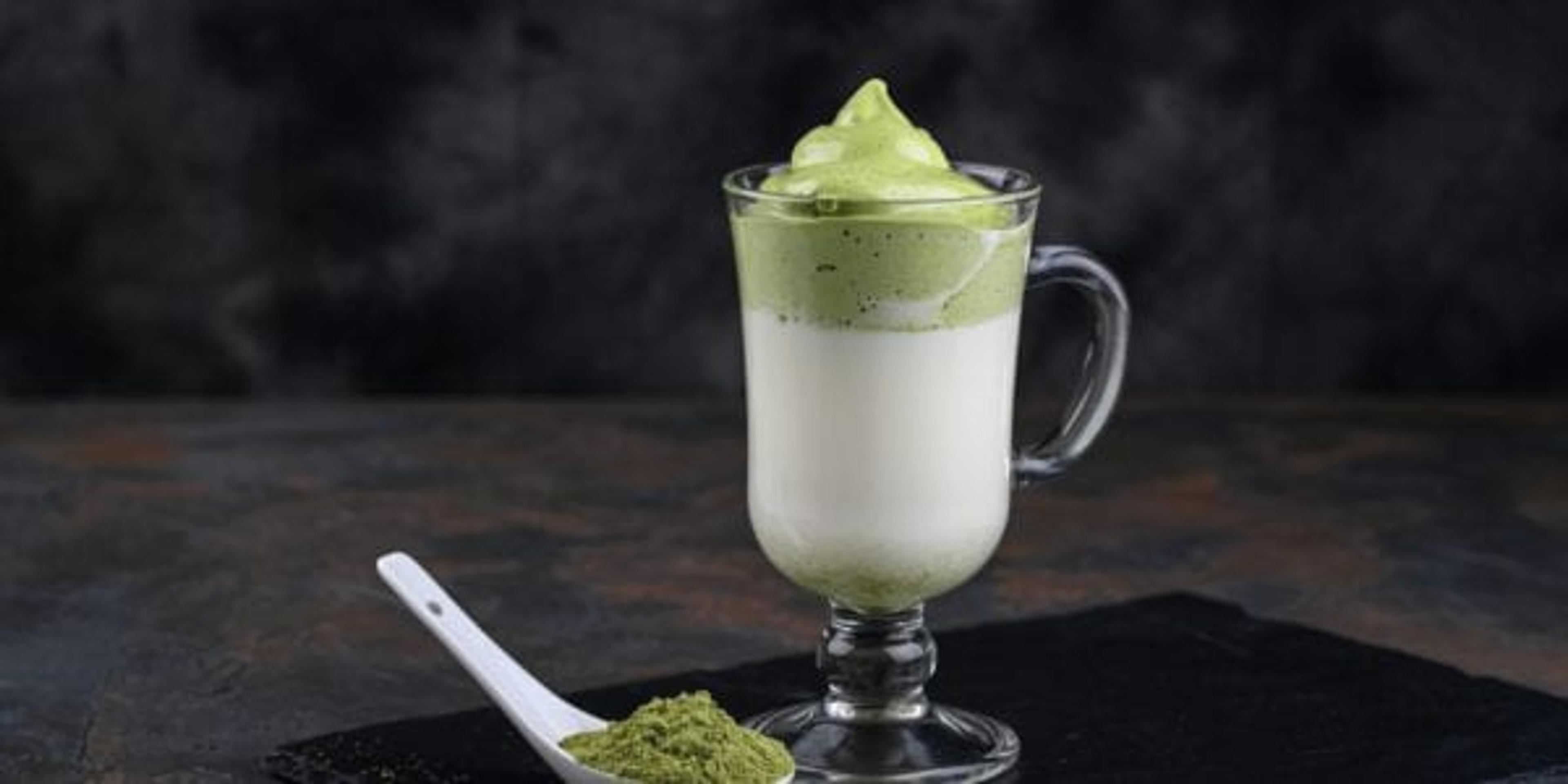 Matcha dalgona in a glass