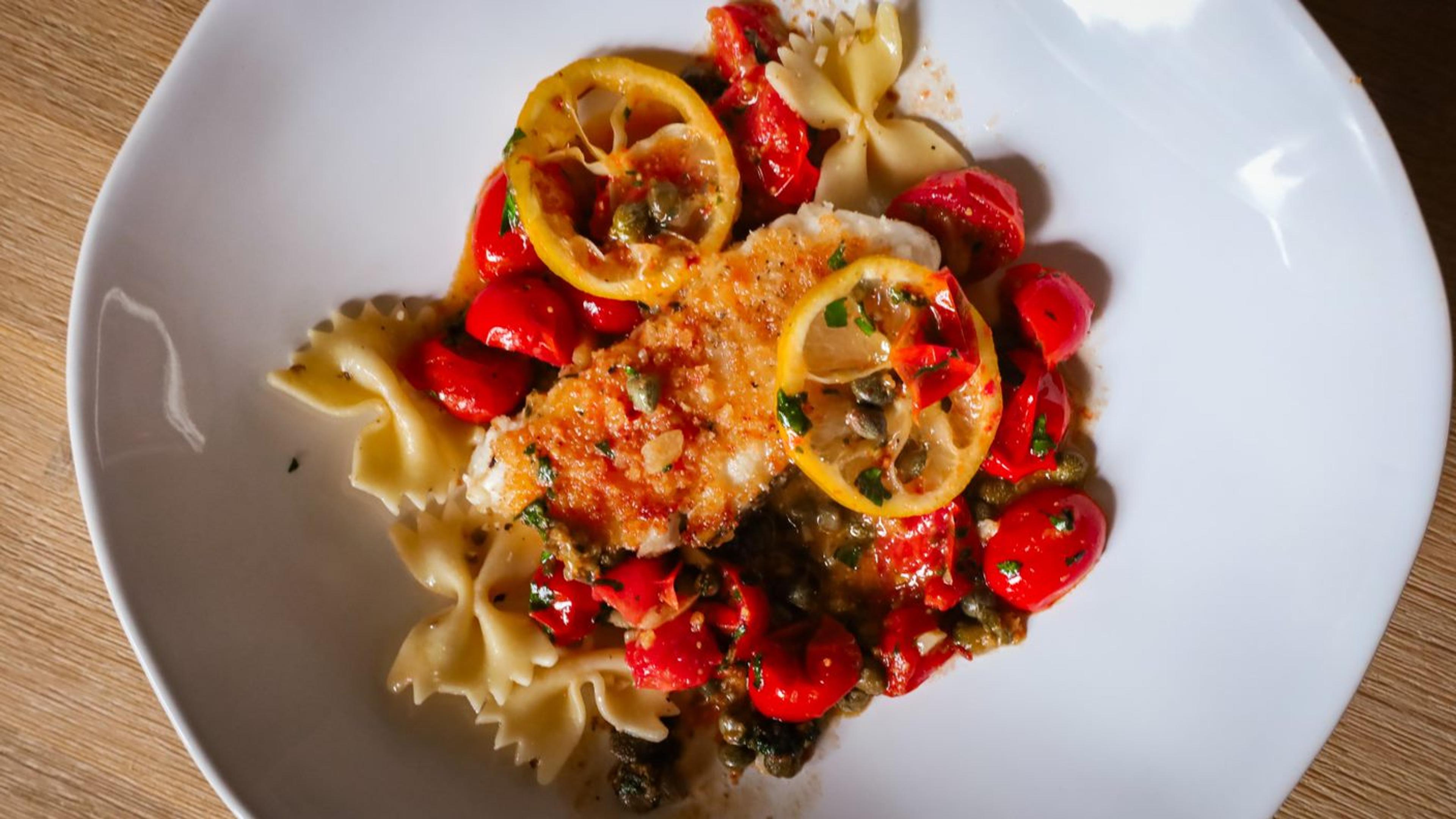 Seared Crispy Halibut with Cherry Tomato Piccata