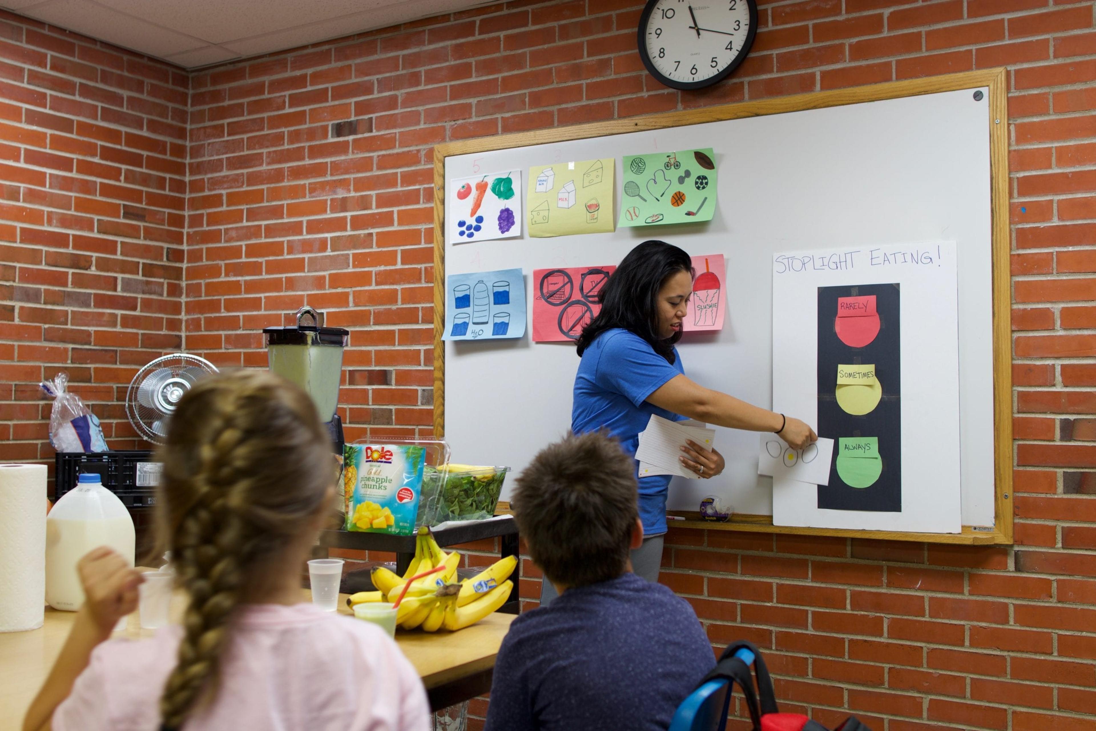 Image of Grace Derocha teaching kids about healthy food choices.