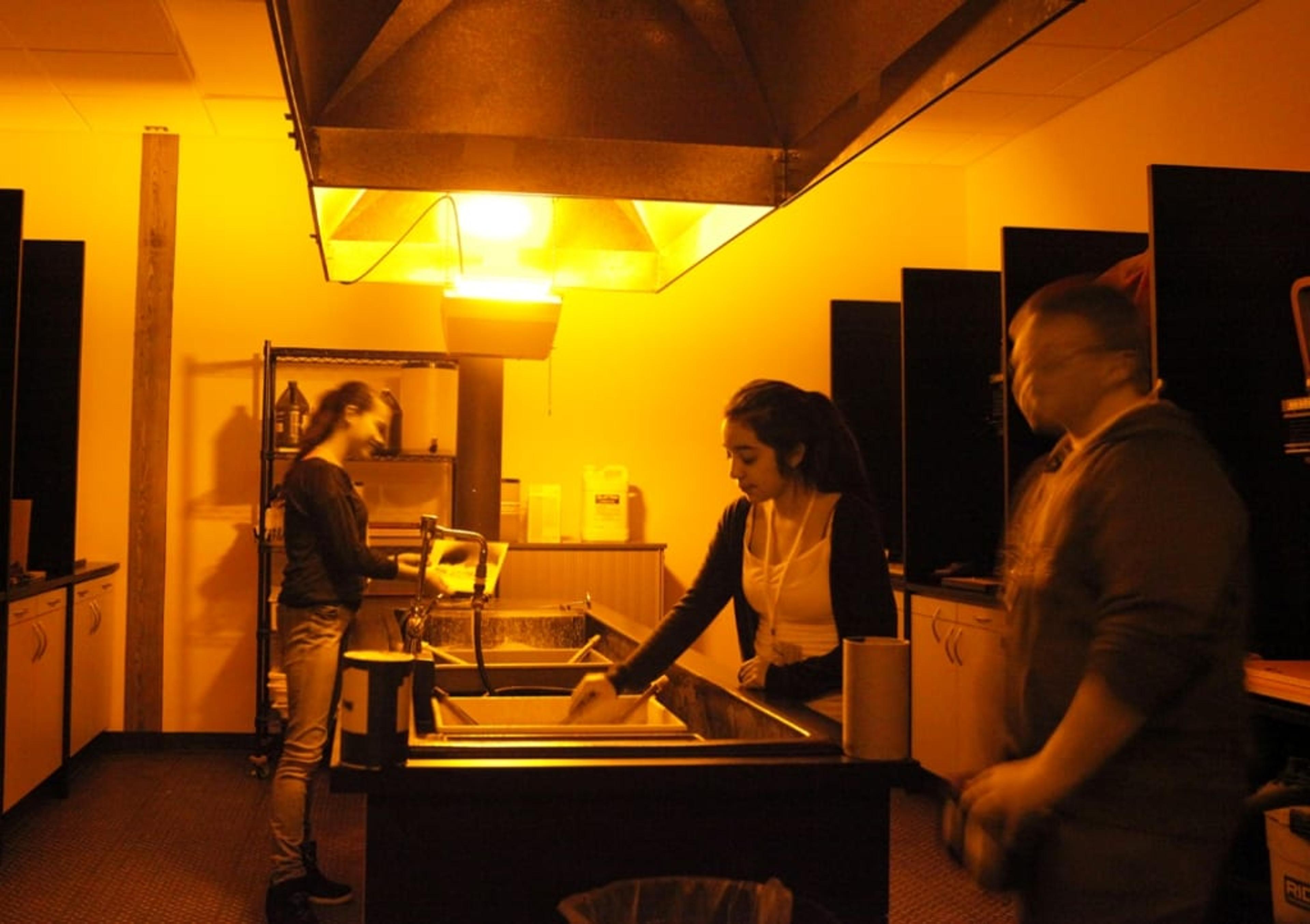Photography students work mostly in digital, but also have access to a working darkroom.