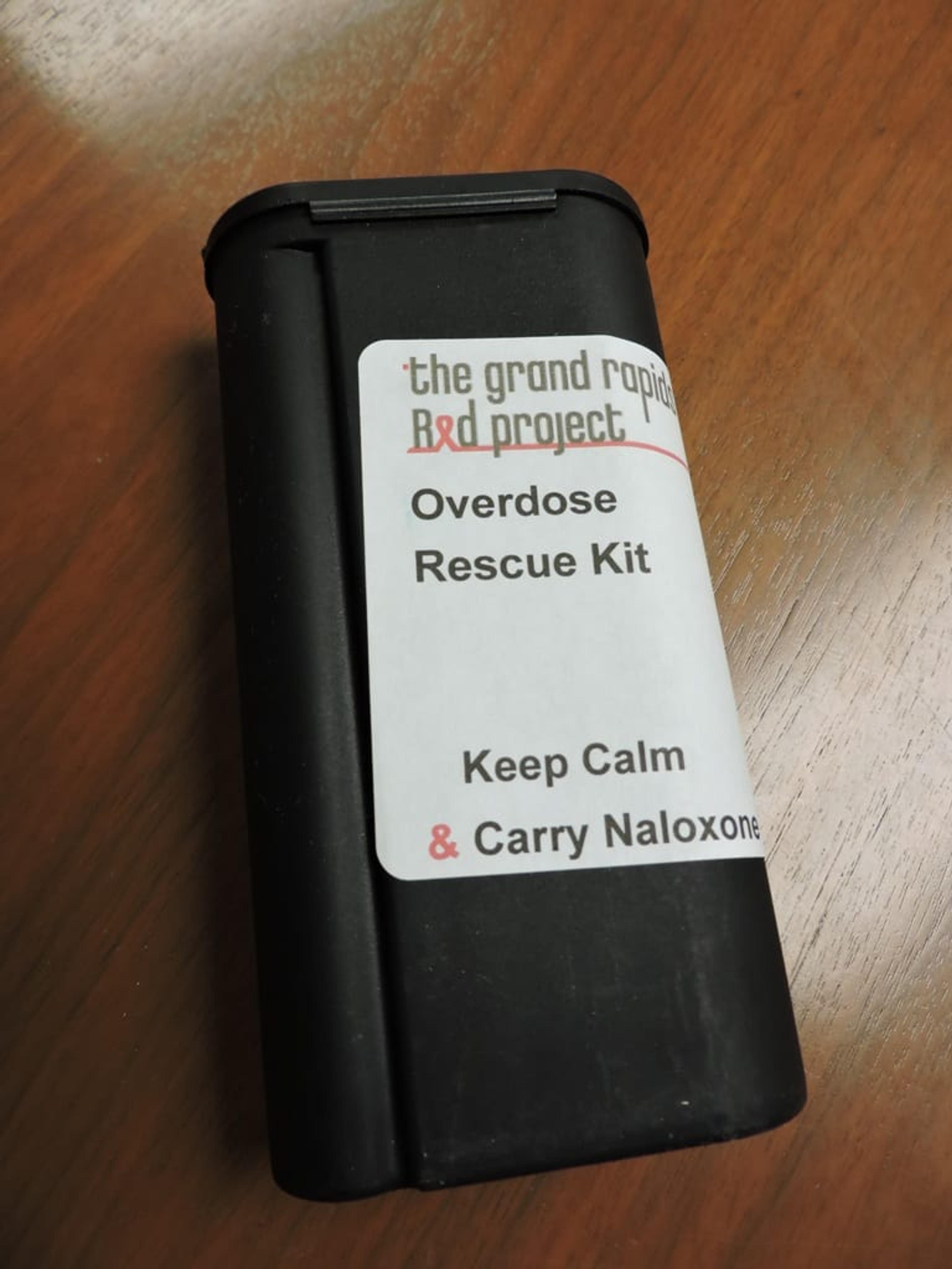 A naloxone recovery kit distributed by the Grand Rapids Red Project.