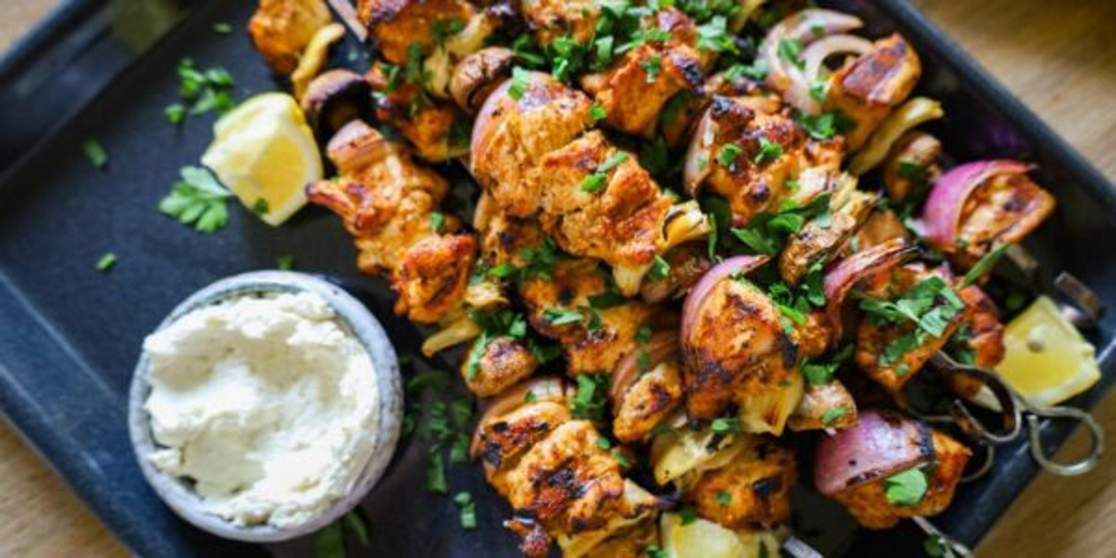 Shawarma-inspired Veggie Loaded Chicken Skewers