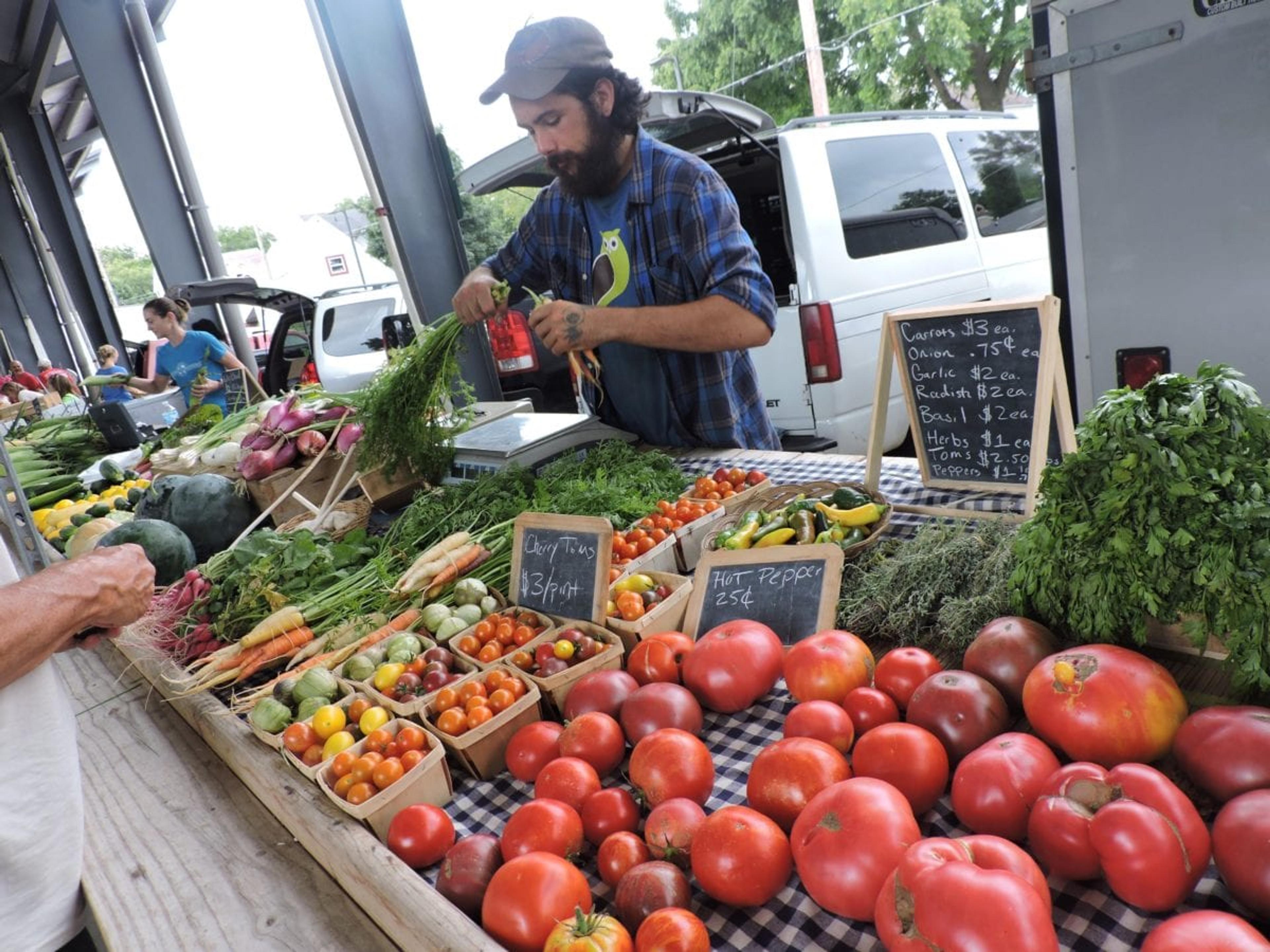 Produce from Blandford's farm is sold at the Fulton Street Farmers Market. 