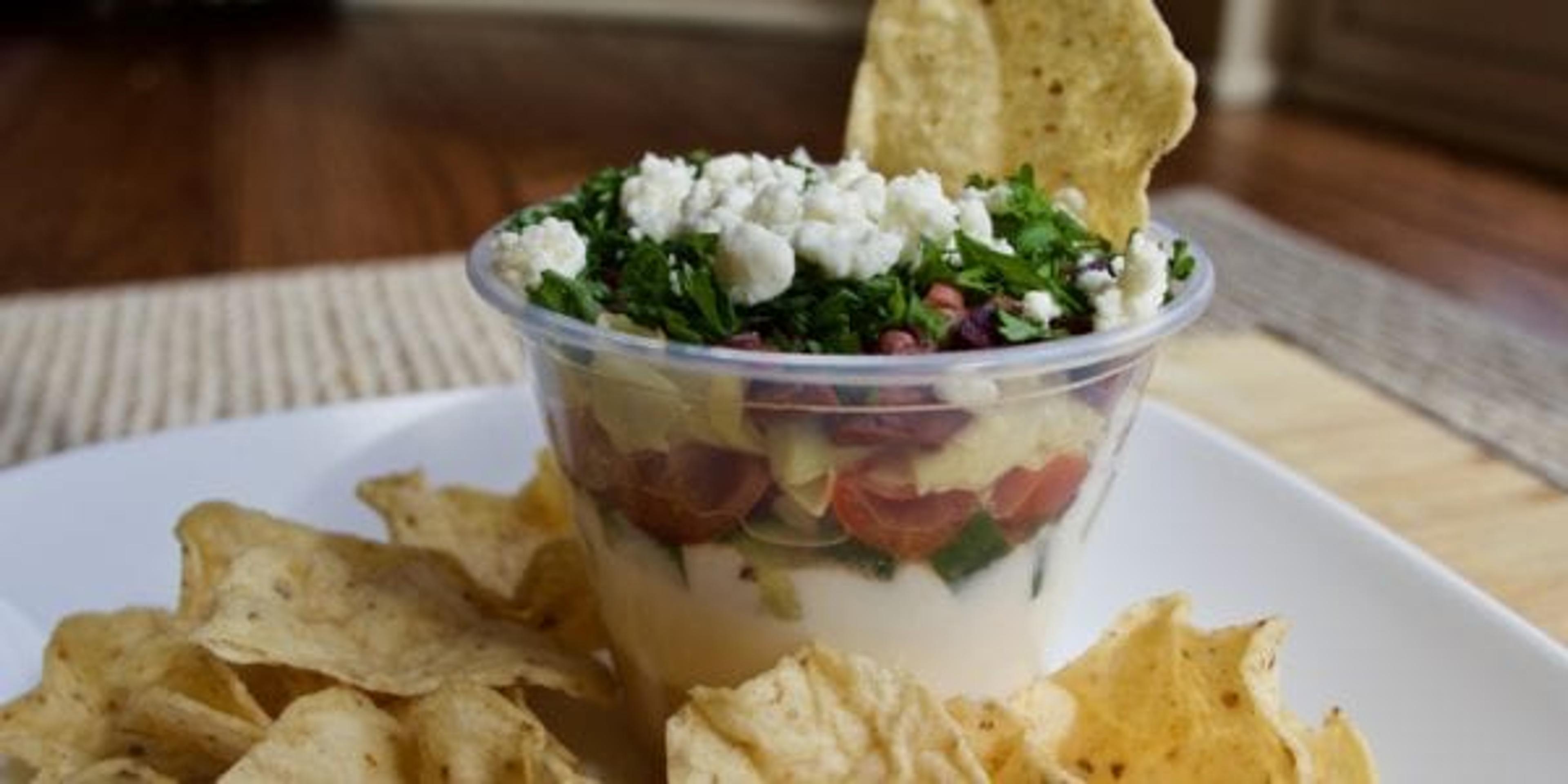 seven layer mediterranean dip and chips