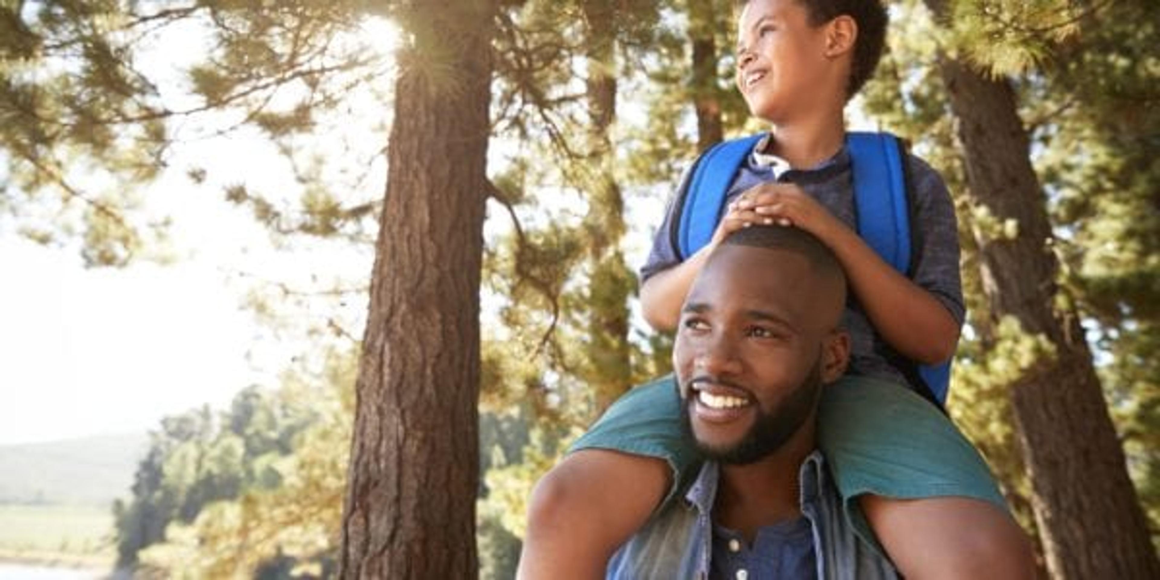 Dad and son on a nature walk