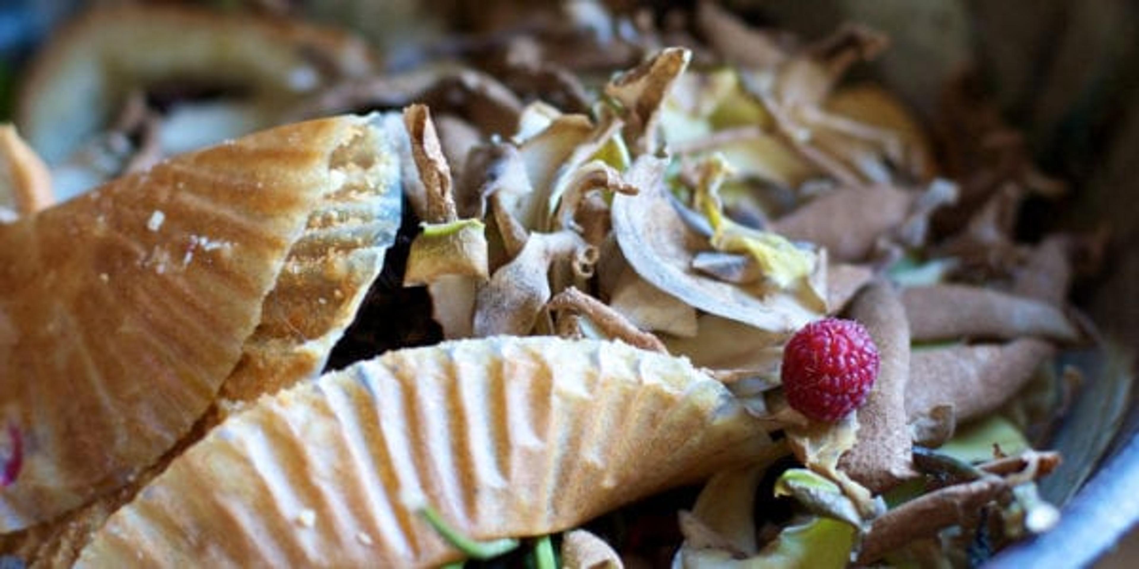 Food scraps in a compost bin.