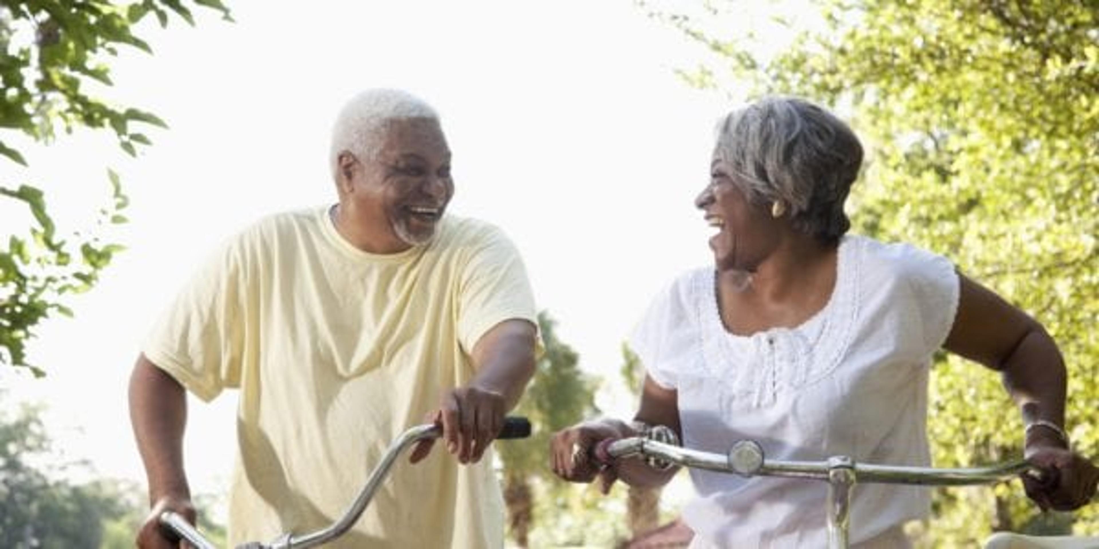 Older couple riding bikes