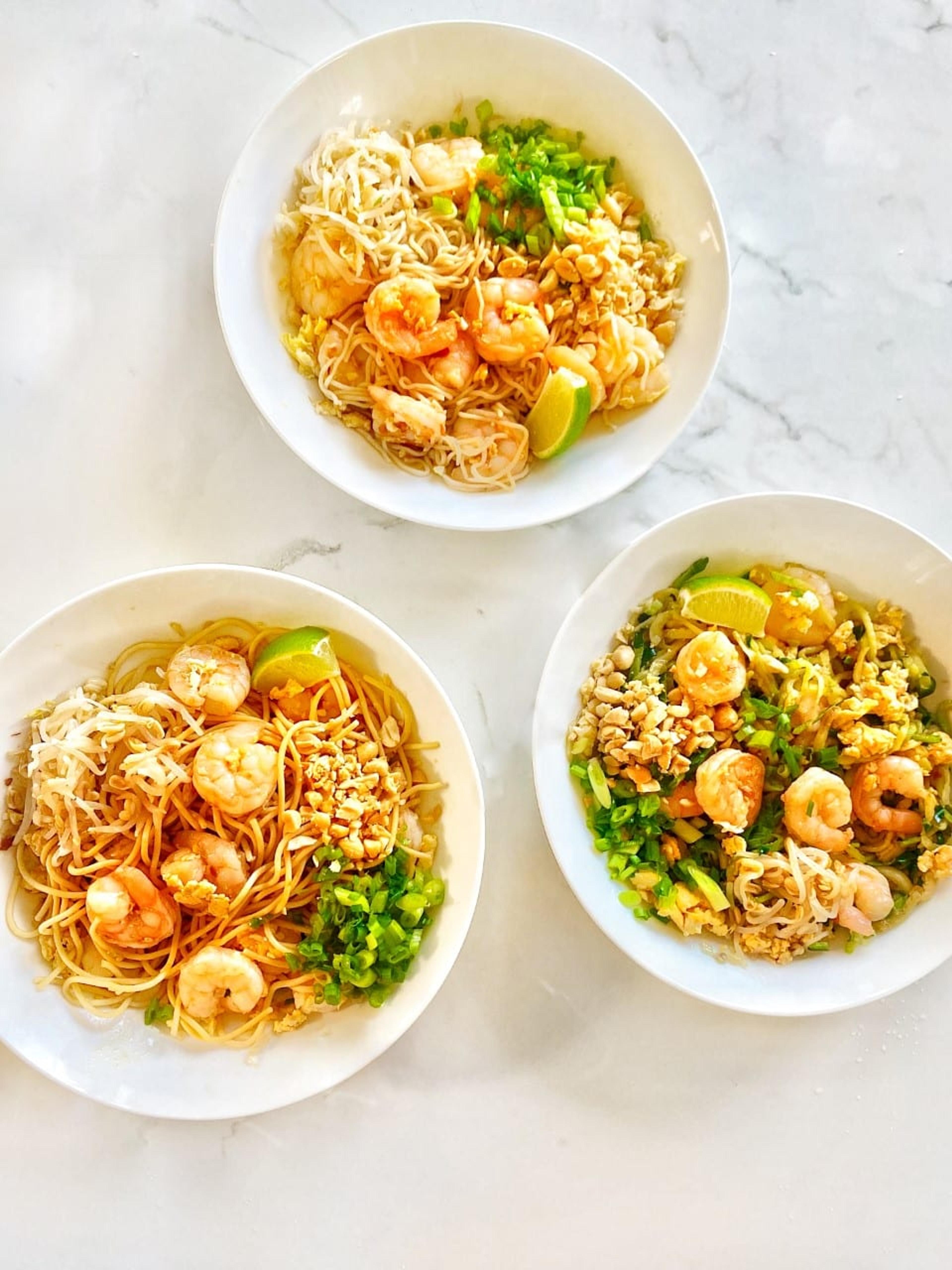 Pad Thai with different types of pasta