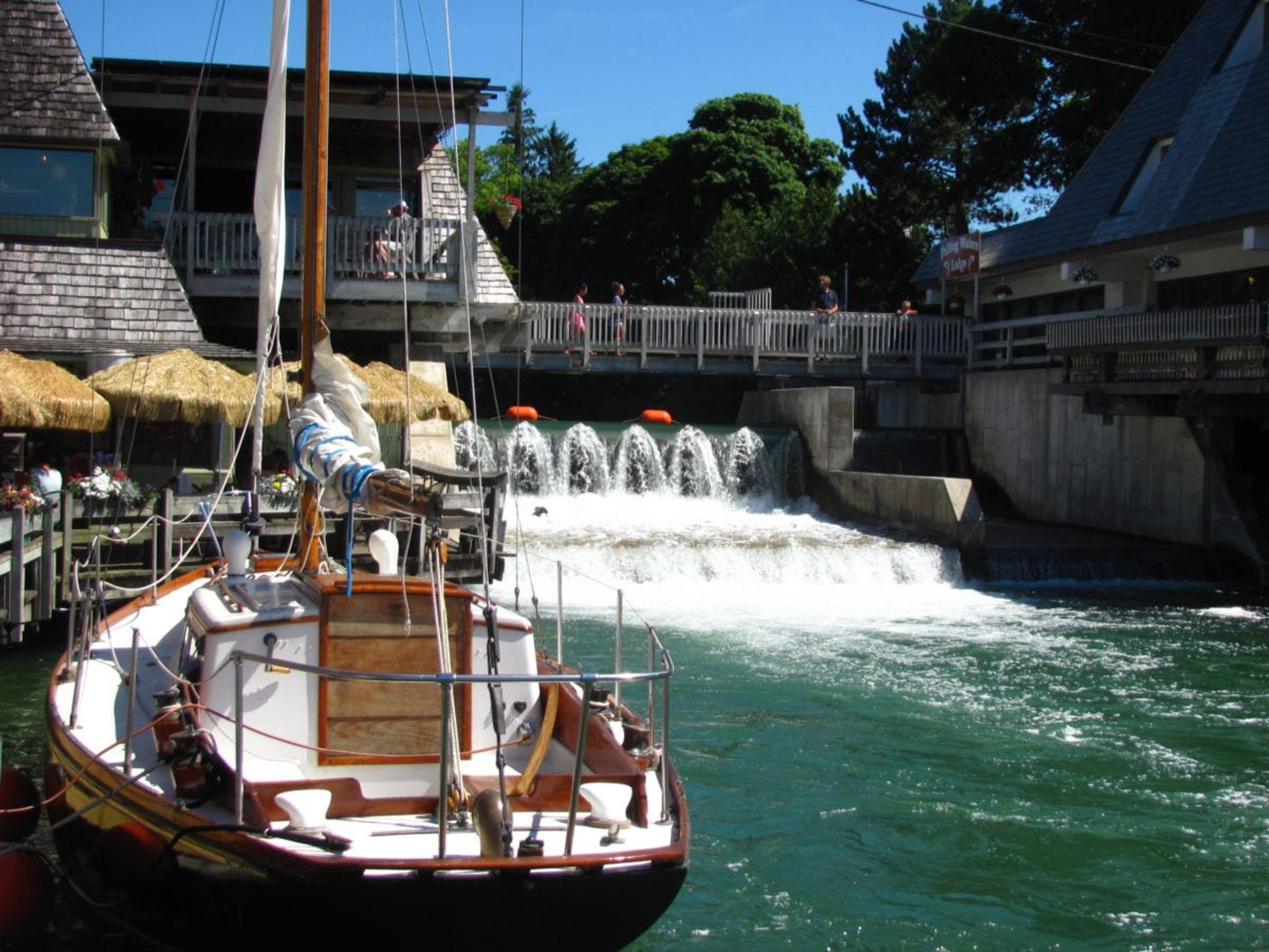 Fishtown's crystal clear waters flowing over the dam.