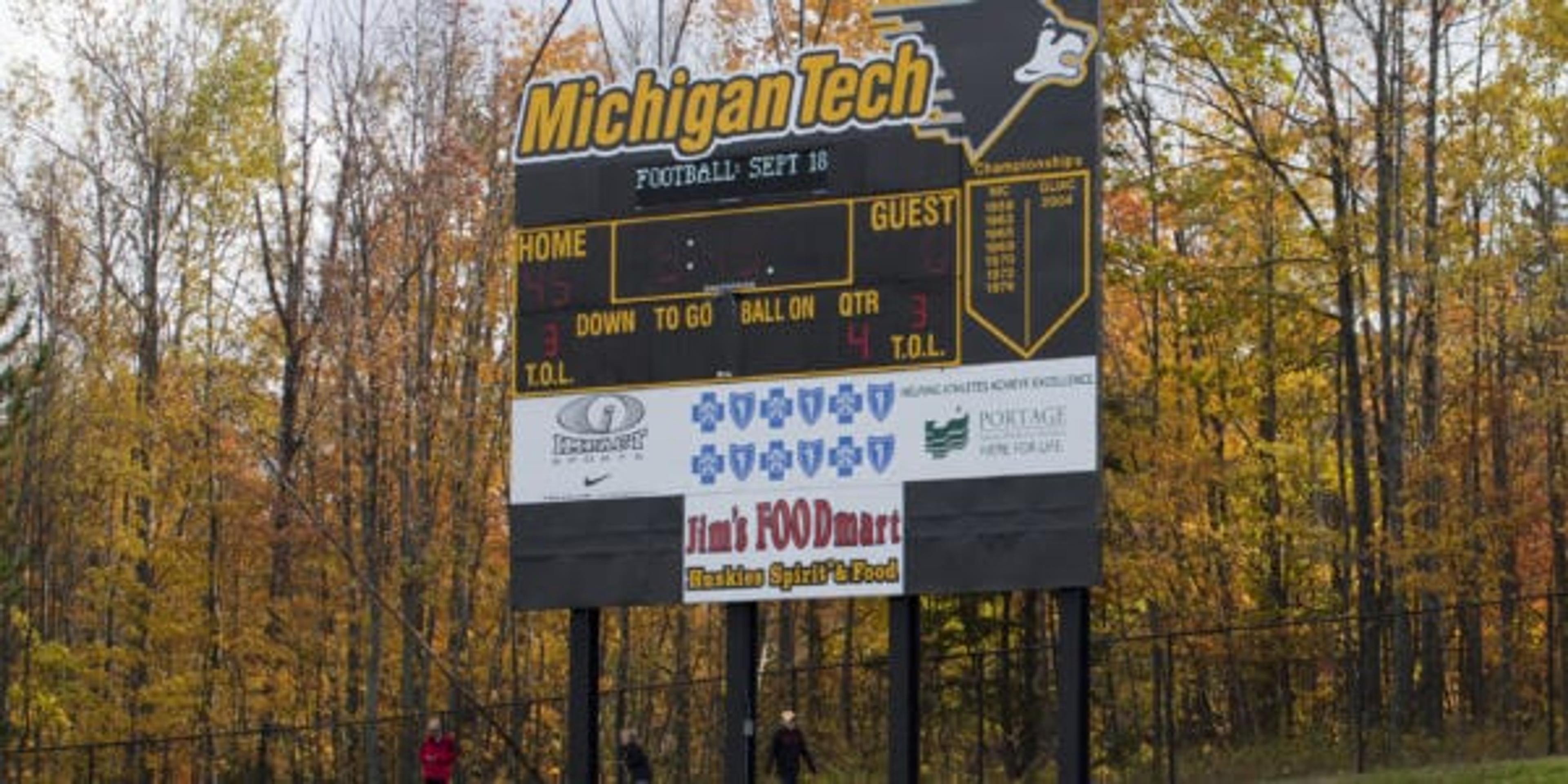 Michigan tech football field in the fall.