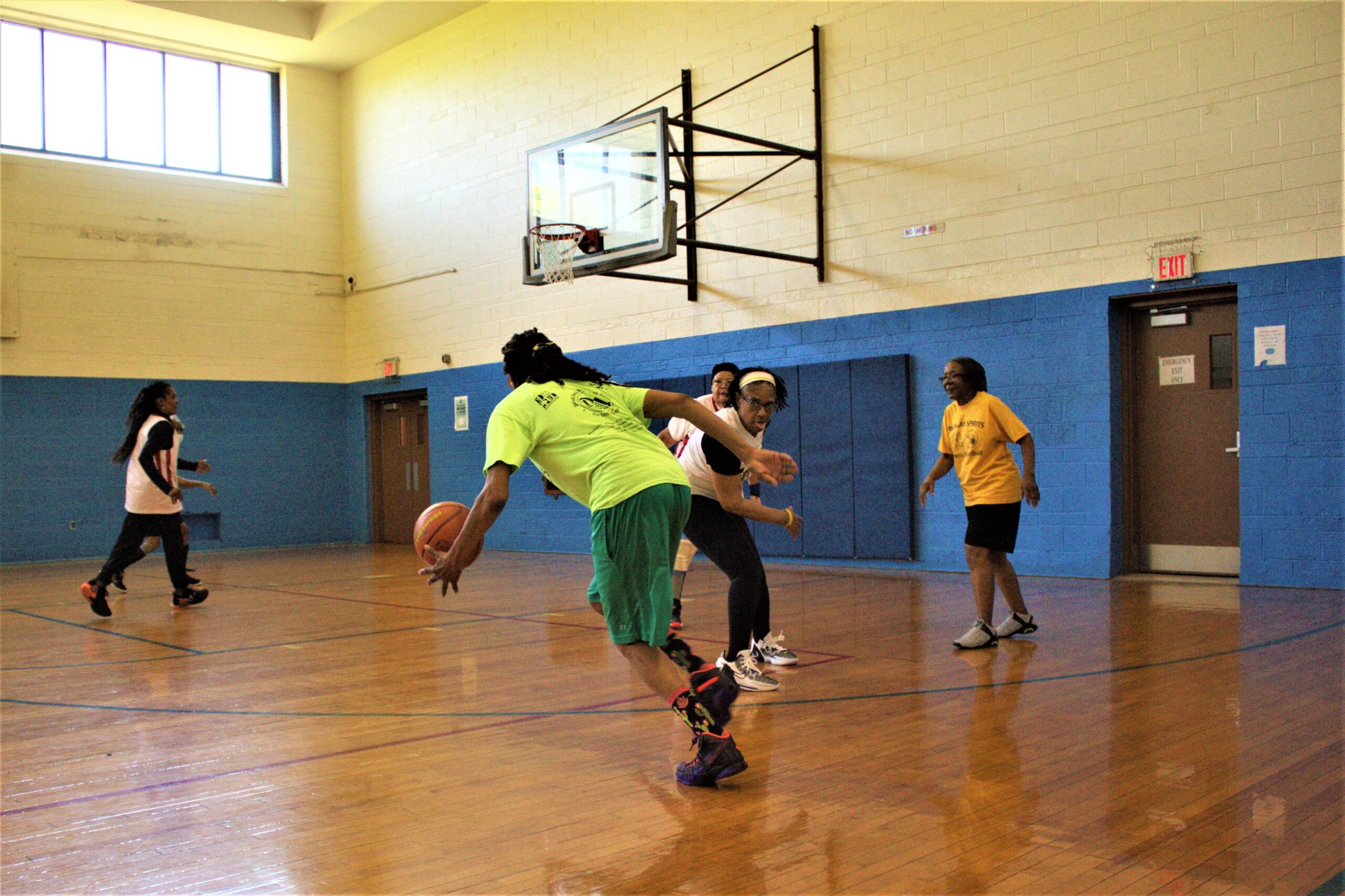 The Michigan Spirits senior women's basketball team practices at the Lasky Recreation Center in Detroit.