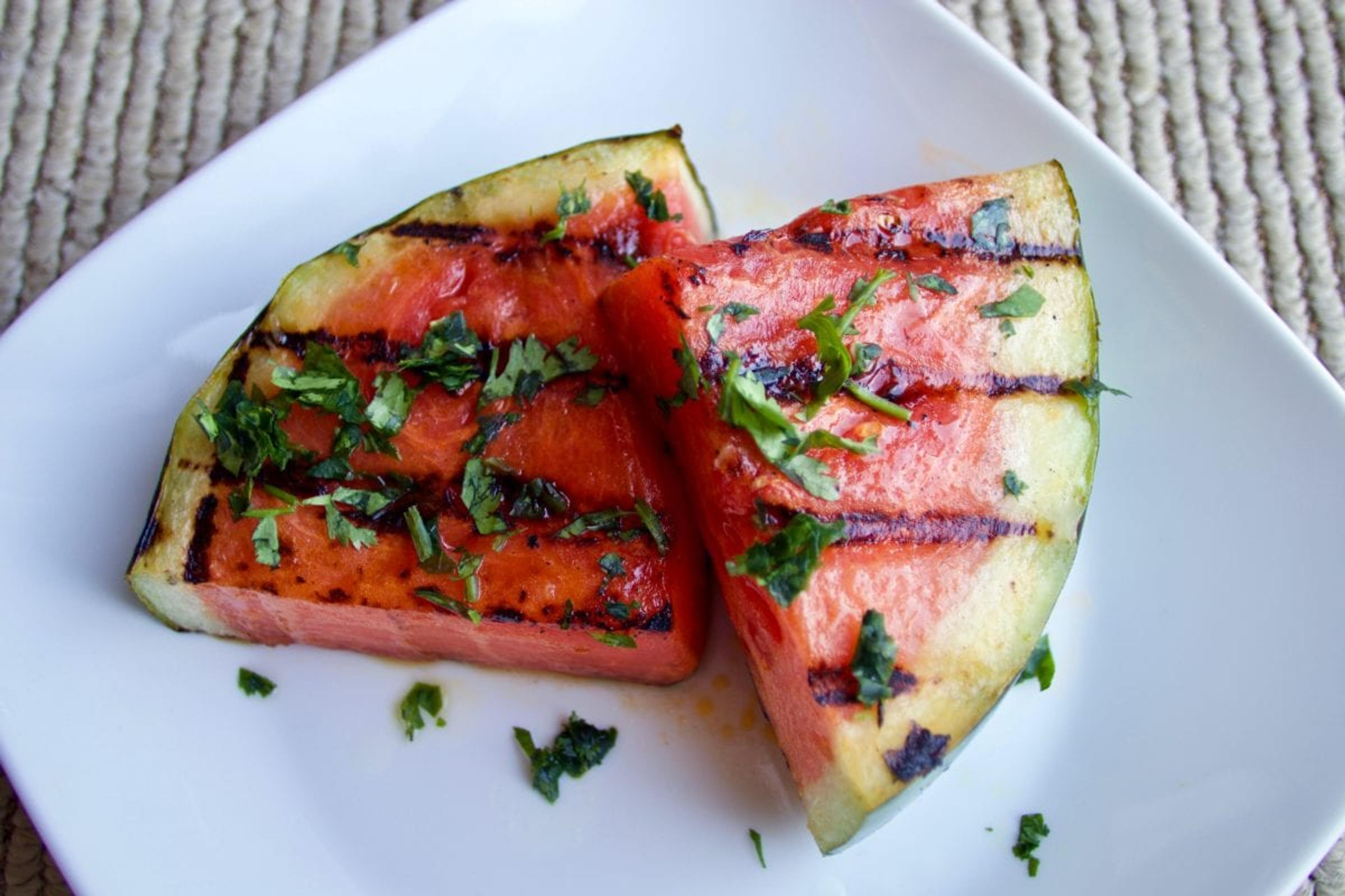 Grilled watermelon on a plate