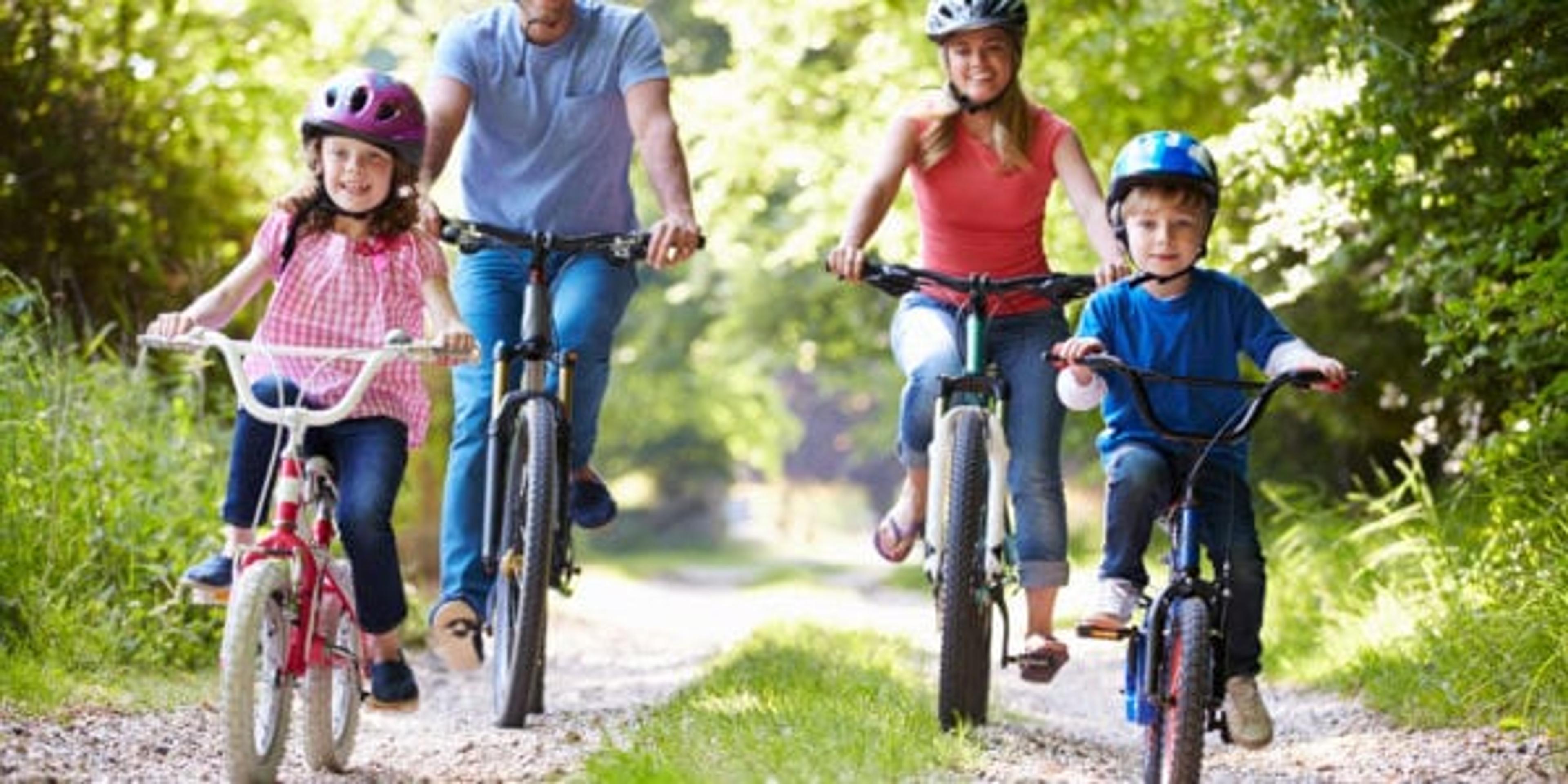 Family On Cycle Ride In Countryside Smiling At Camera