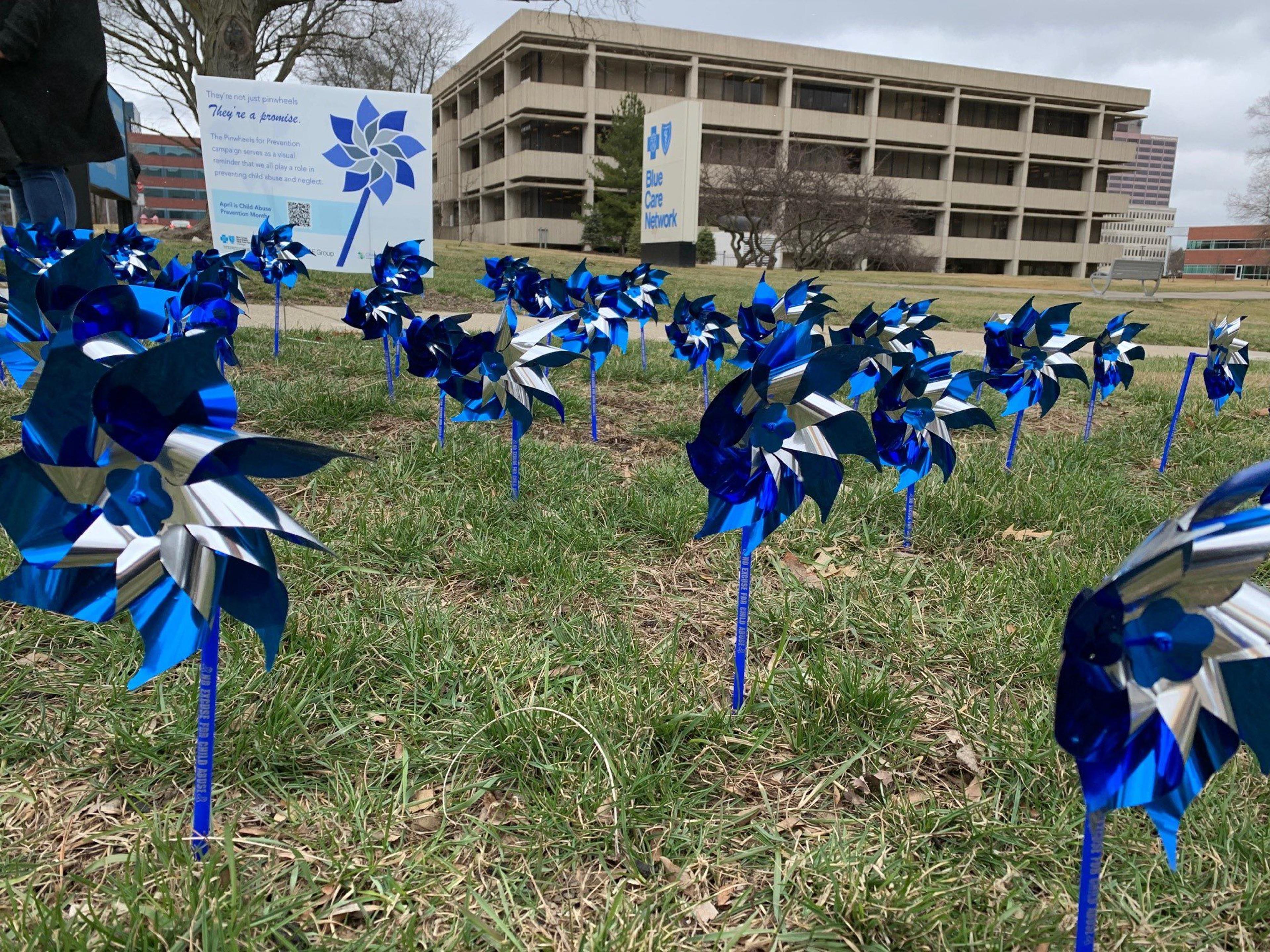 A pinwheel garden at the Blue Care Network office in Detroit.