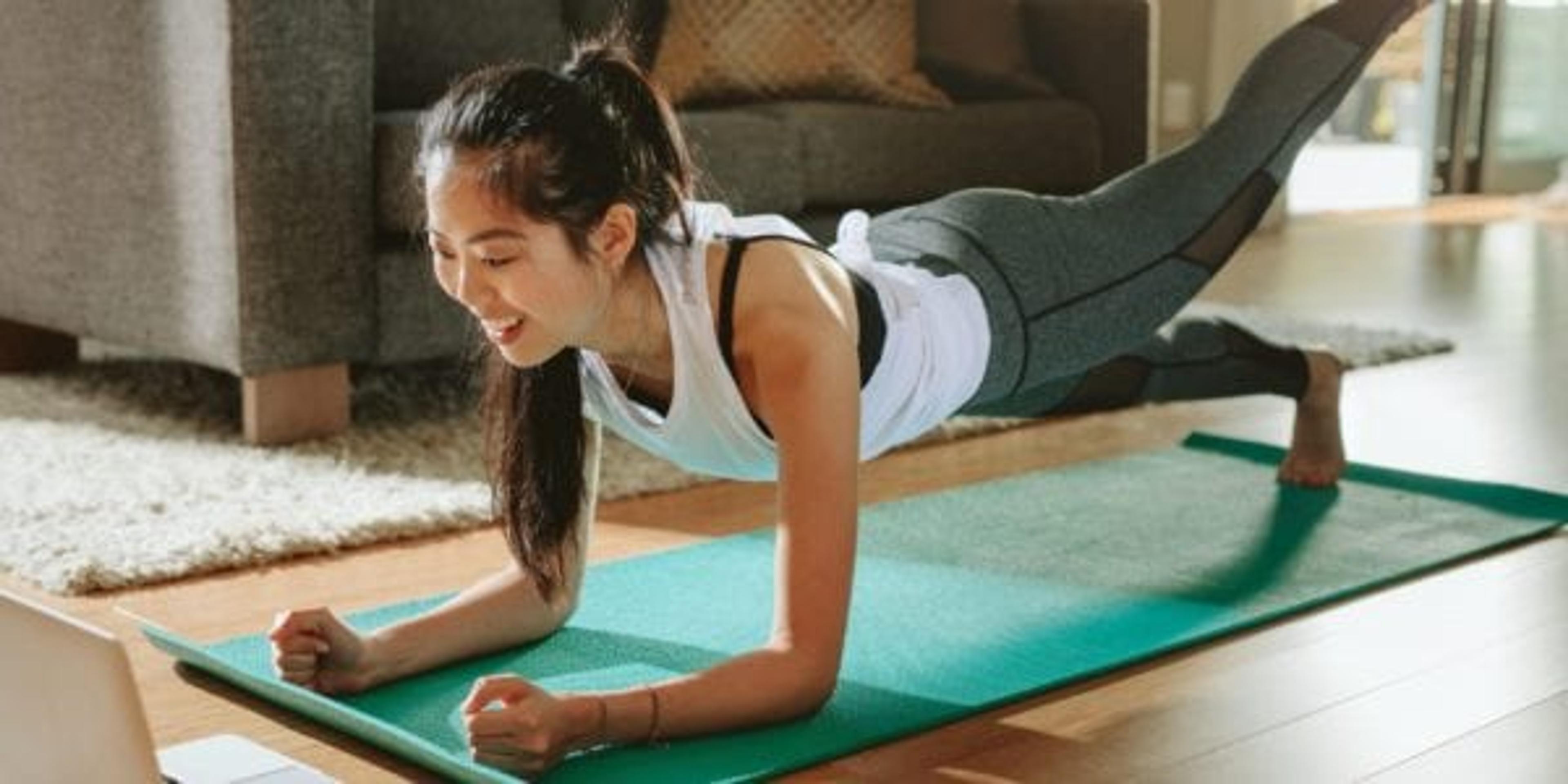 woman doing at-home workout, low intensity