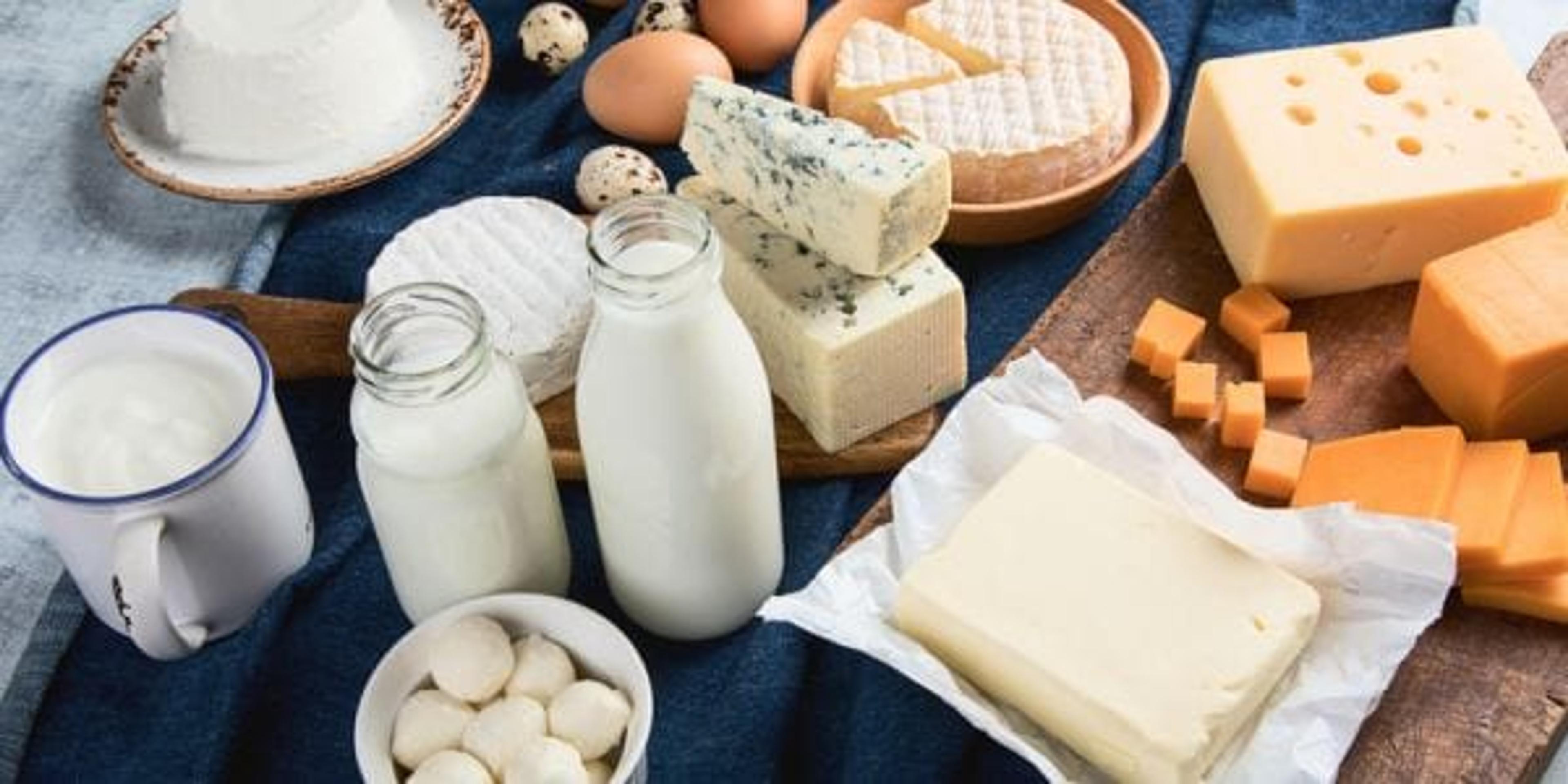Different types of dairy products and eggs