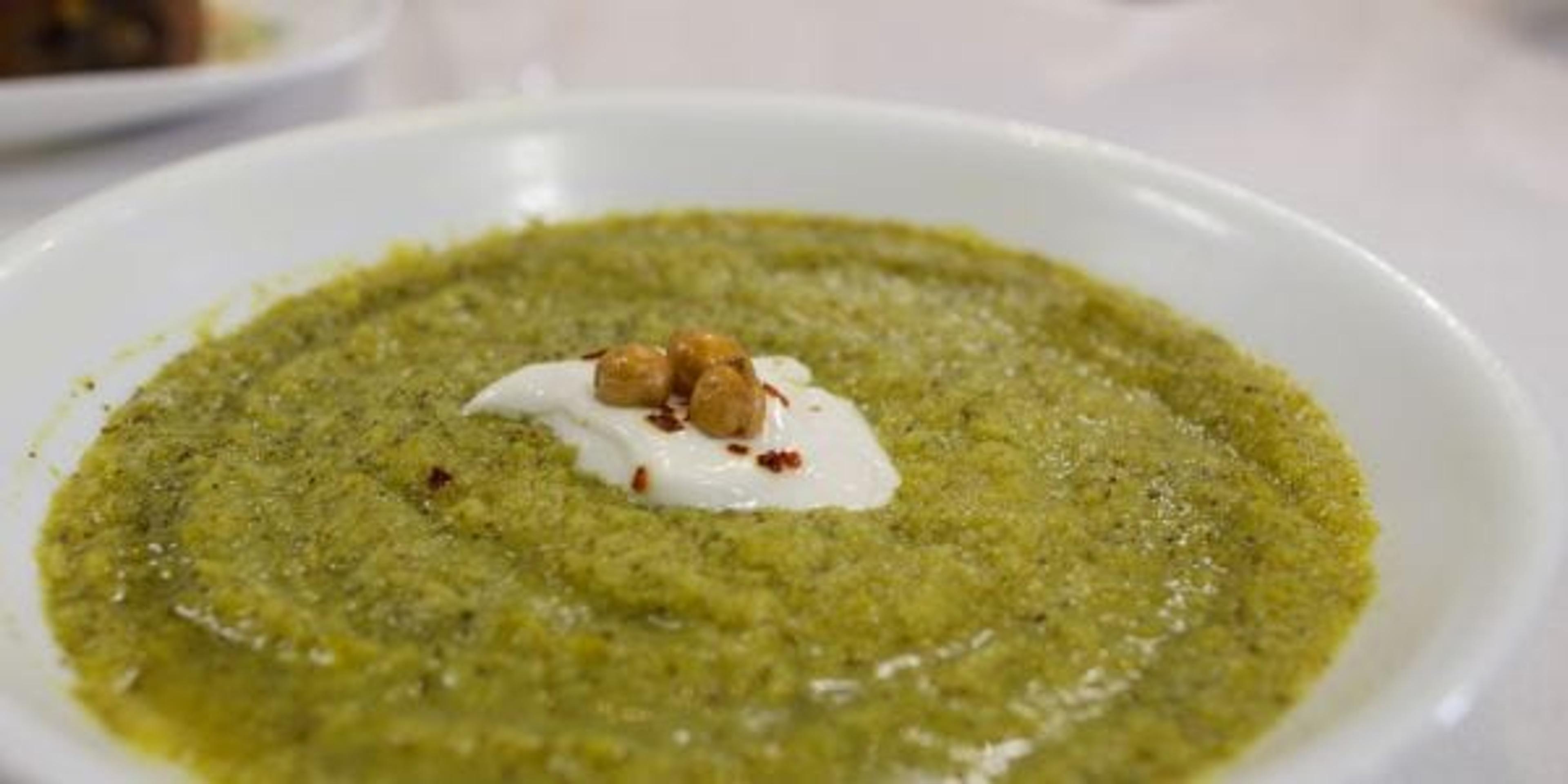 soup with a dollop of greek yogurt on top