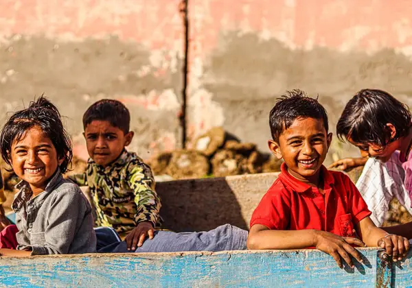 Smiling children together outdoors