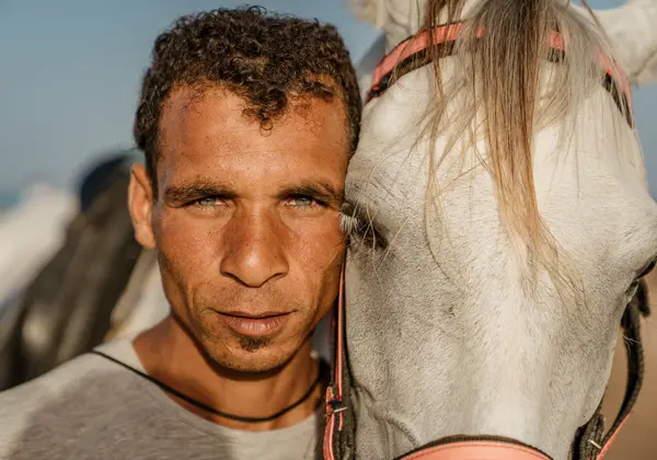 A young Egyptian man with a horse