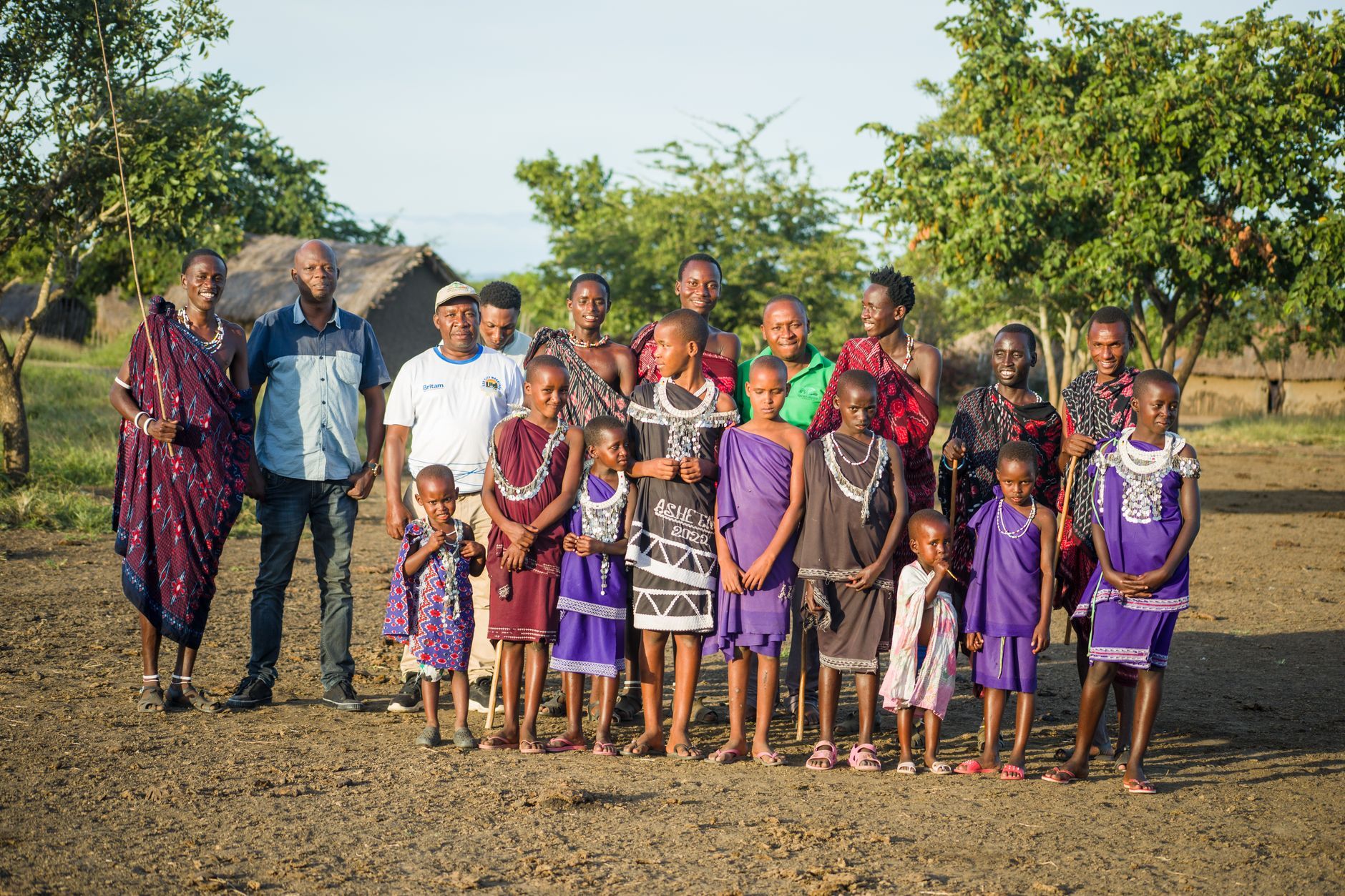 A Maasai family gathered in a village, Tanzania