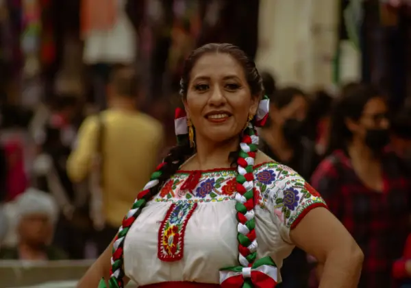 A woman in traditional Mexican dress